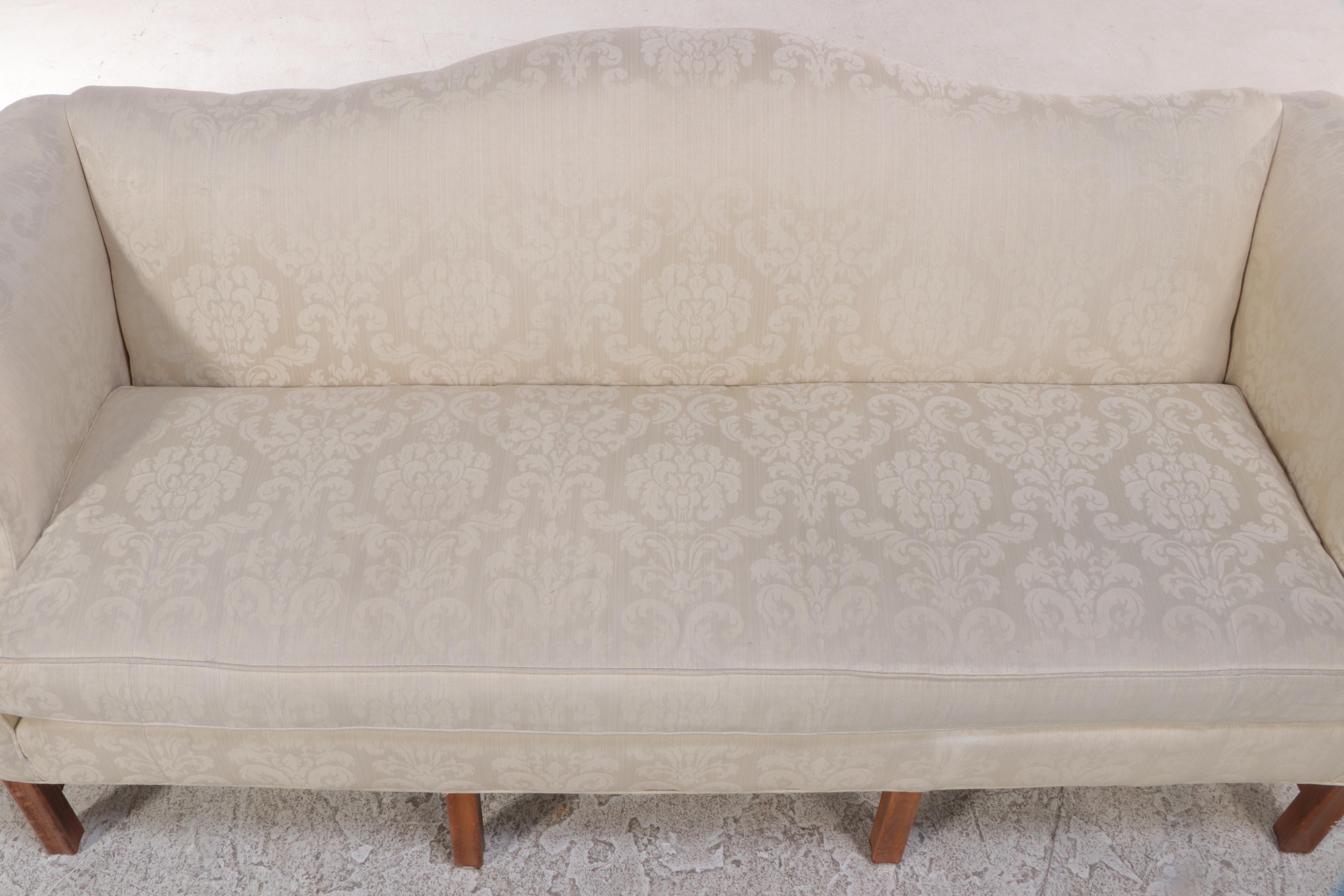 Chippendale Style Cream-Upholstered Sofa