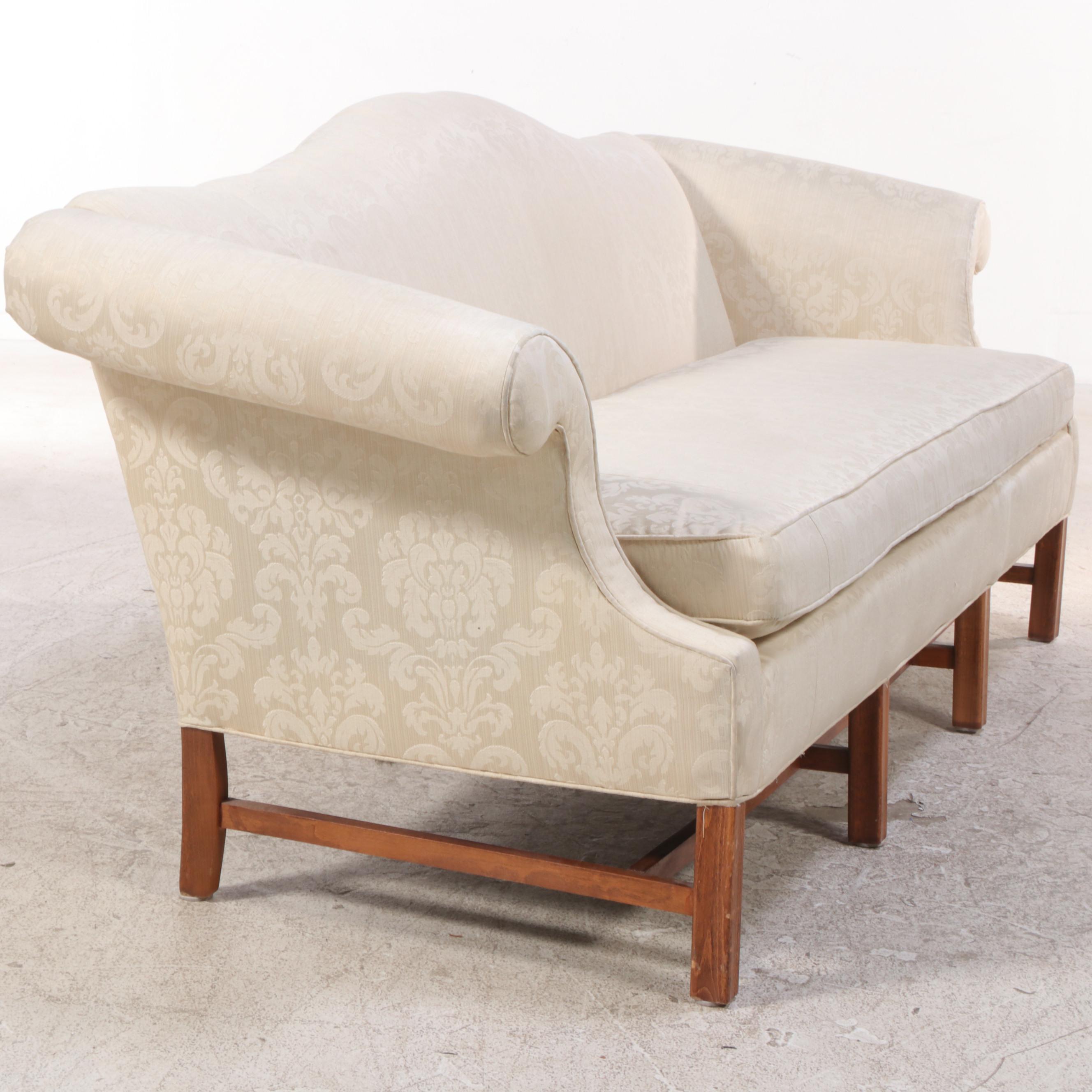 Chippendale Style Cream-Upholstered Sofa