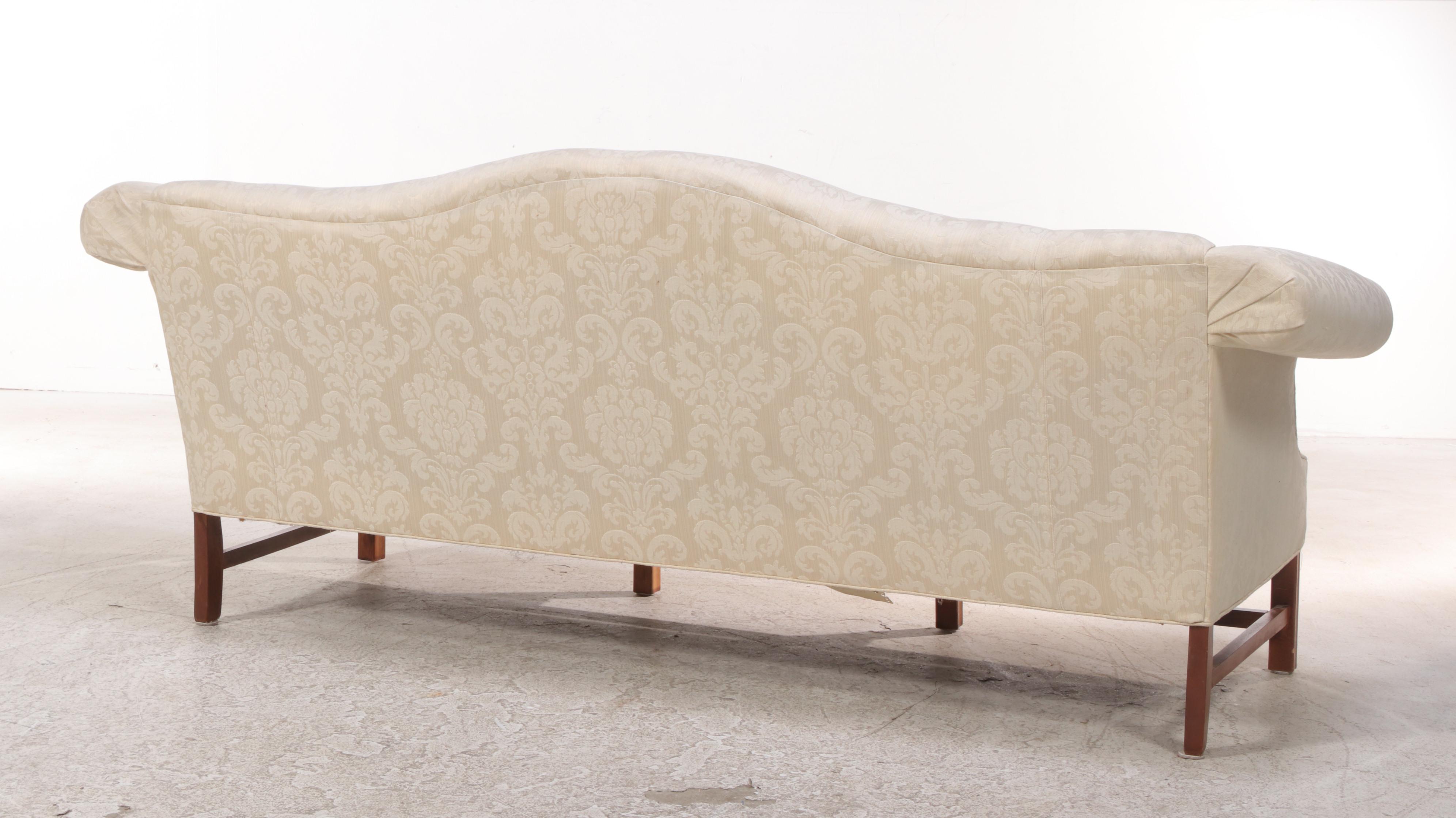 Chippendale Style Cream-Upholstered Sofa