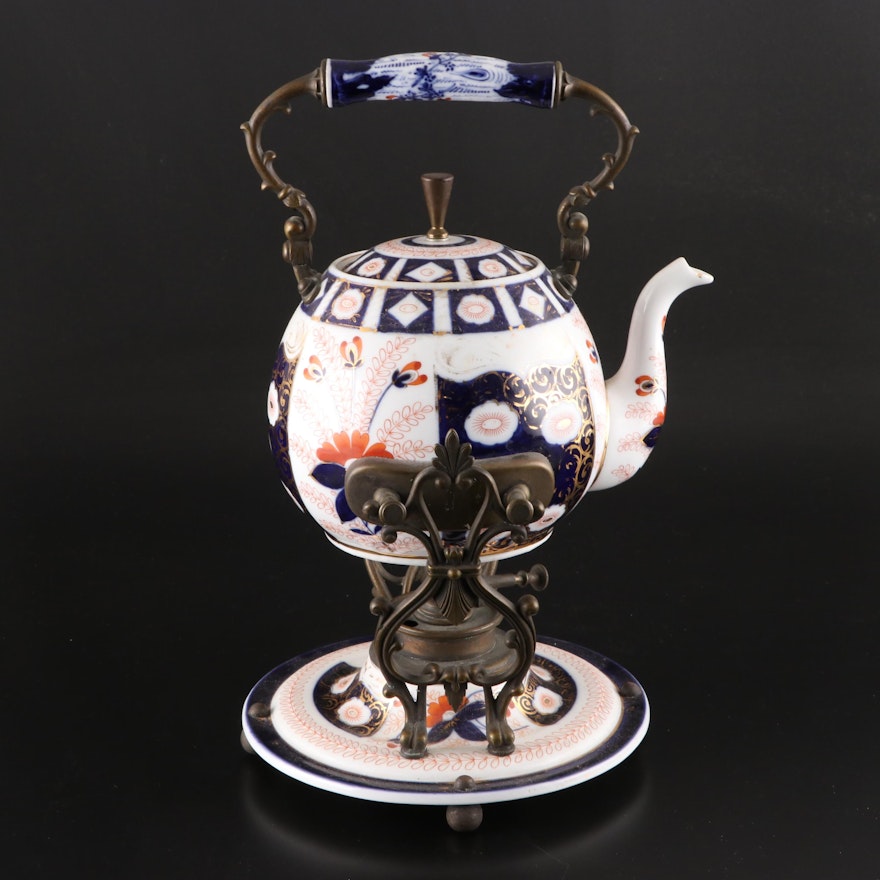 Franziska Hirsch Dresden Porcelain Imari Style Teapot and Stand, Late 19th C.