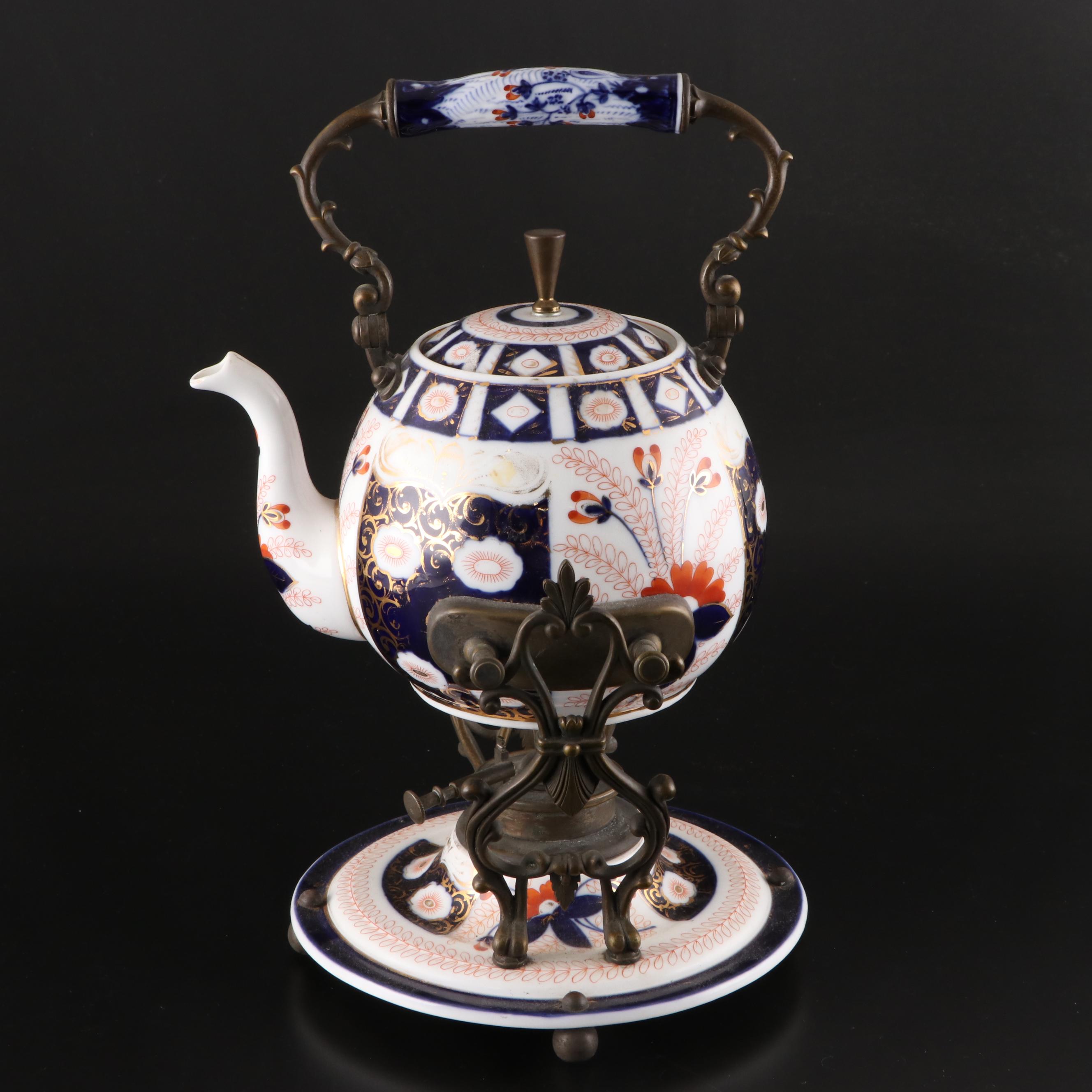 Franziska Hirsch Dresden Porcelain Imari Style Teapot and Stand, Late 19th C.