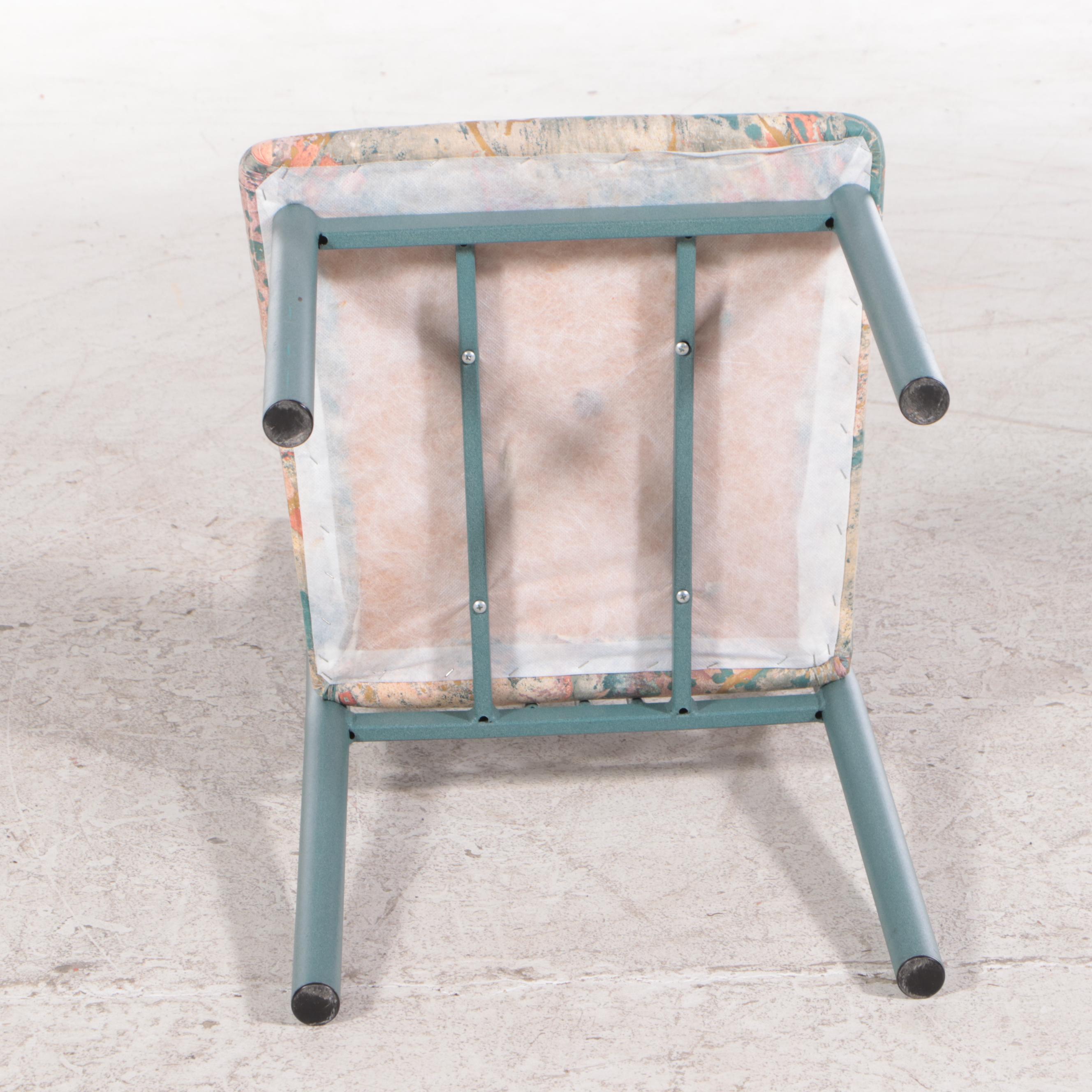 Seven-Piece Post Modern Green Powder-Coated Metal and Glass Top Dining Set