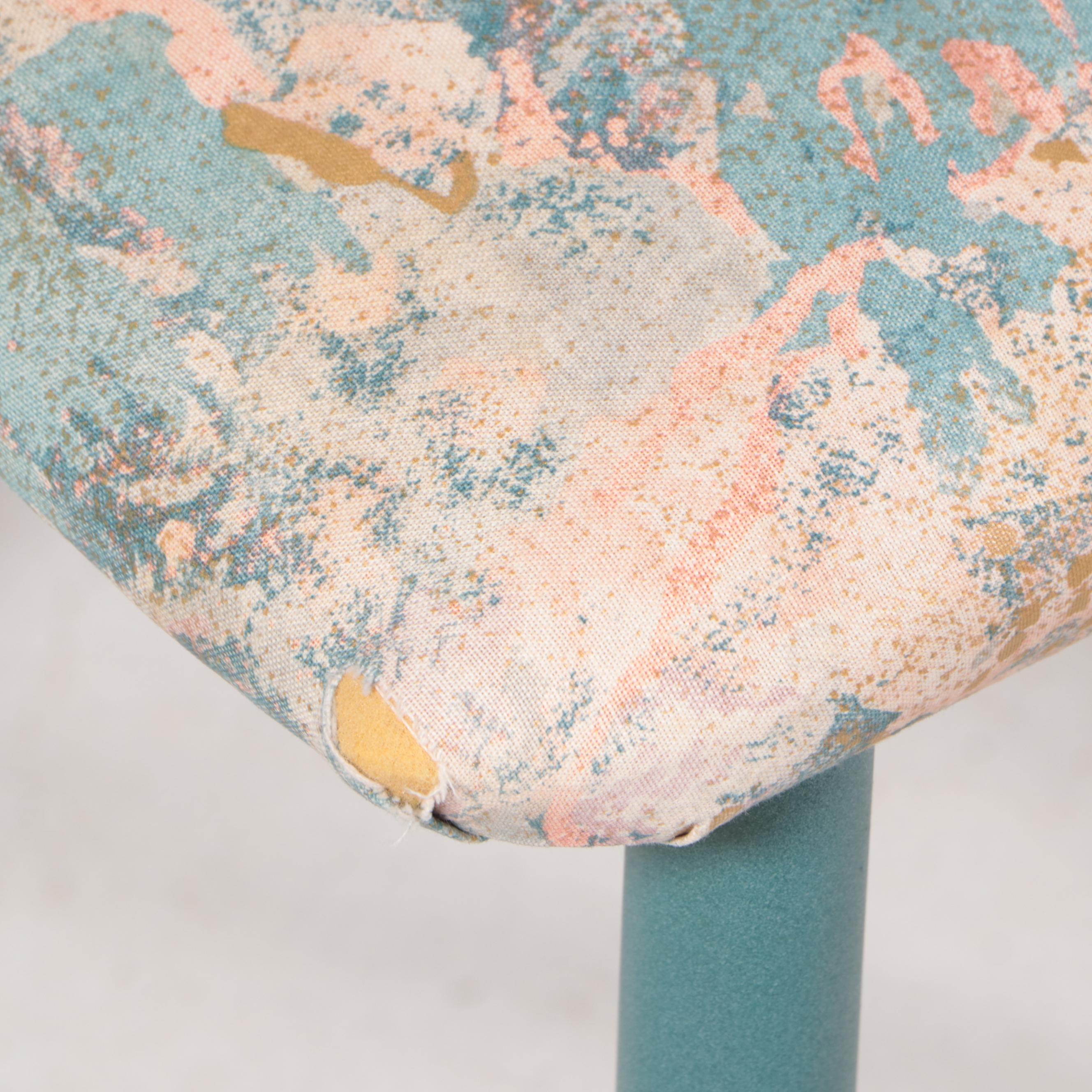 Seven-Piece Post Modern Green Powder-Coated Metal and Glass Top Dining Set