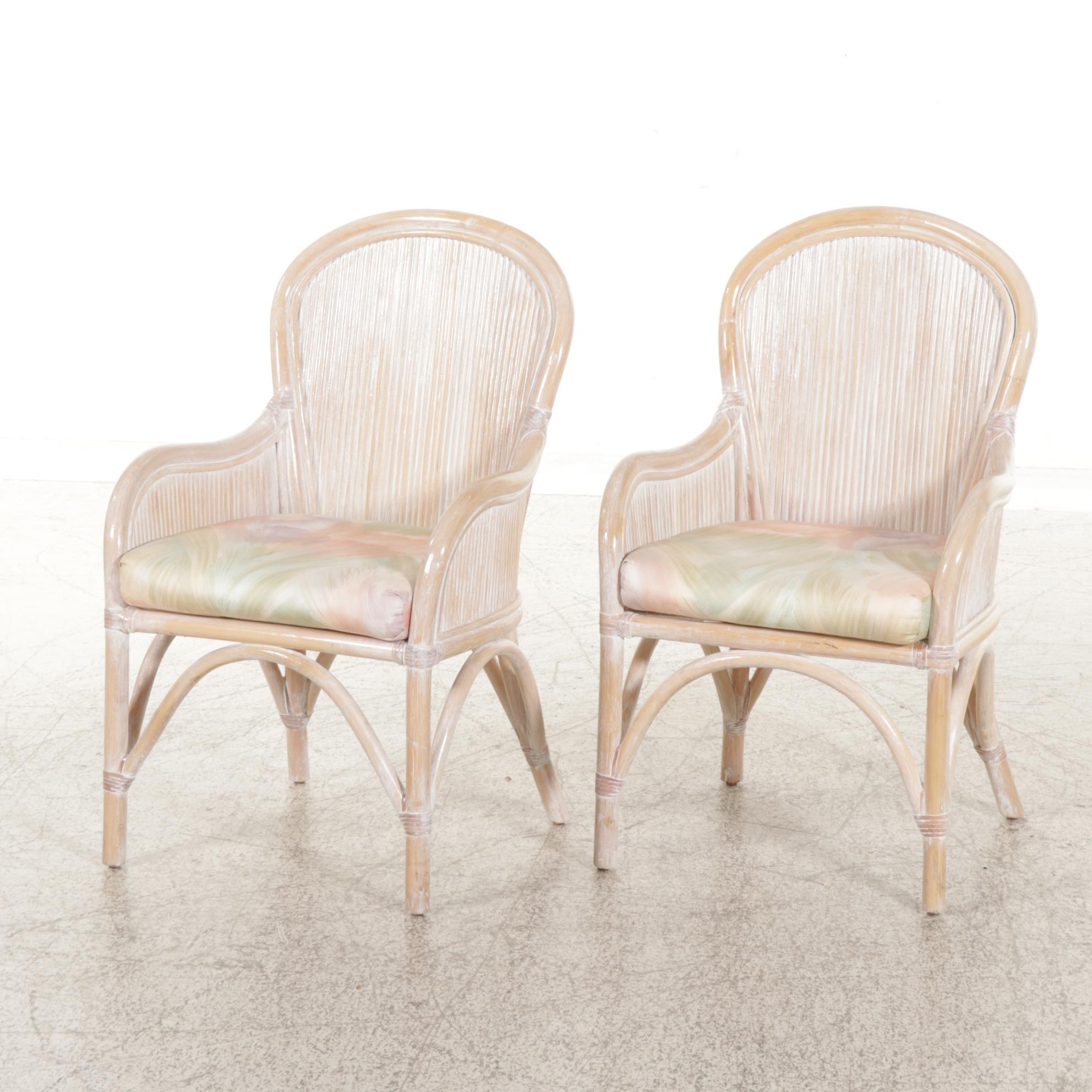 Pair of White Stained Rattan Armchairs, Late 20th to 21st Century