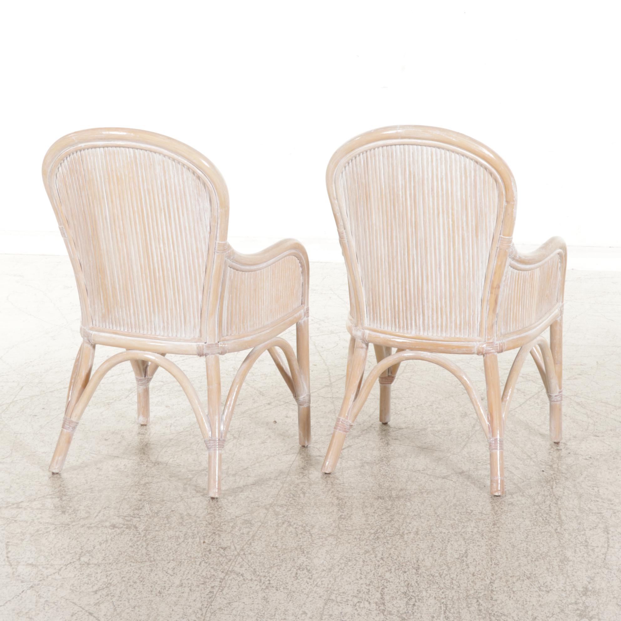 Pair of White Stained Rattan Armchairs, Late 20th to 21st Century