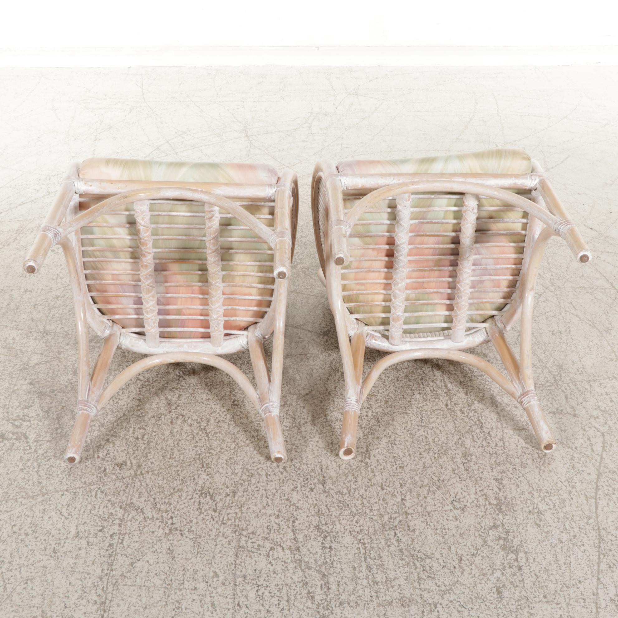 Pair of White Stained Rattan Armchairs, Late 20th to 21st Century