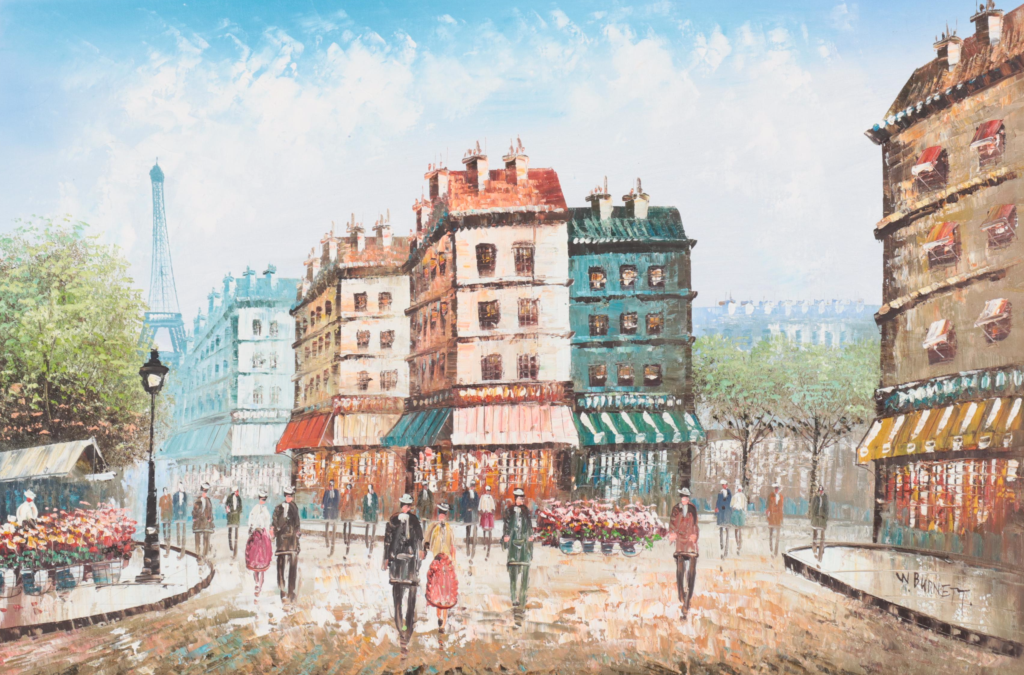W. Burnett Acrylic Painting of Parisian Street Scene