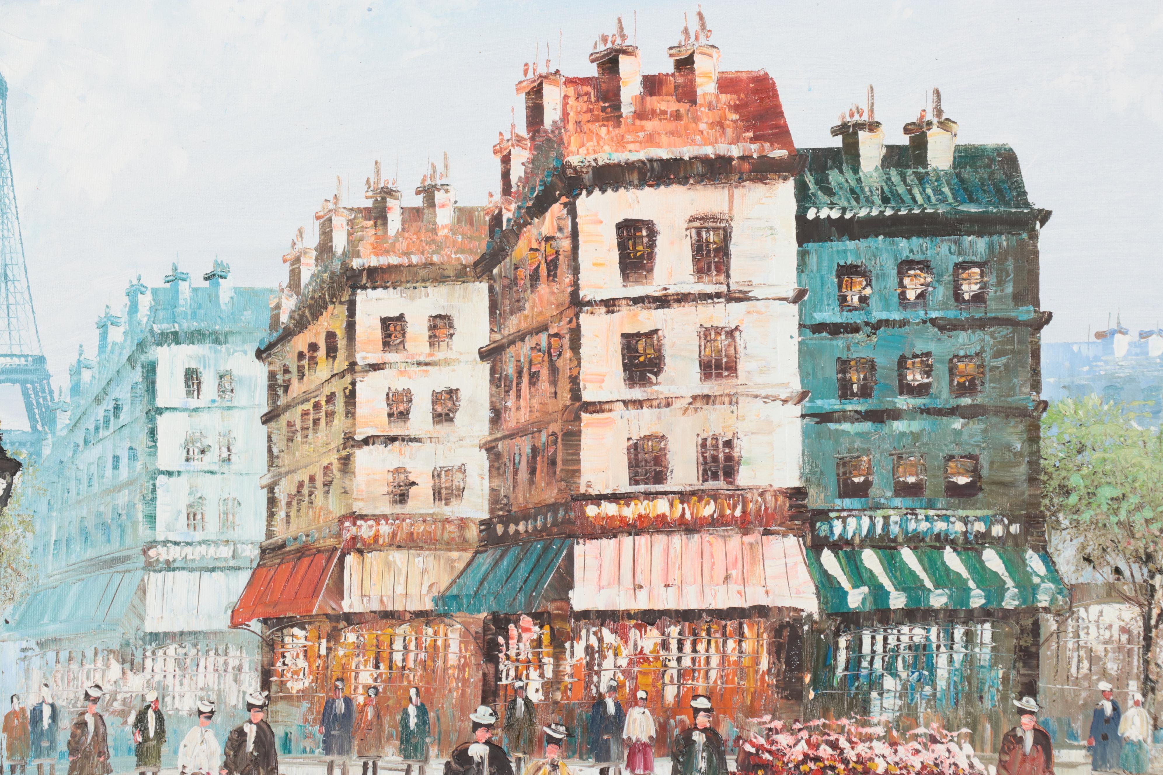 W. Burnett Acrylic Painting of Parisian Street Scene