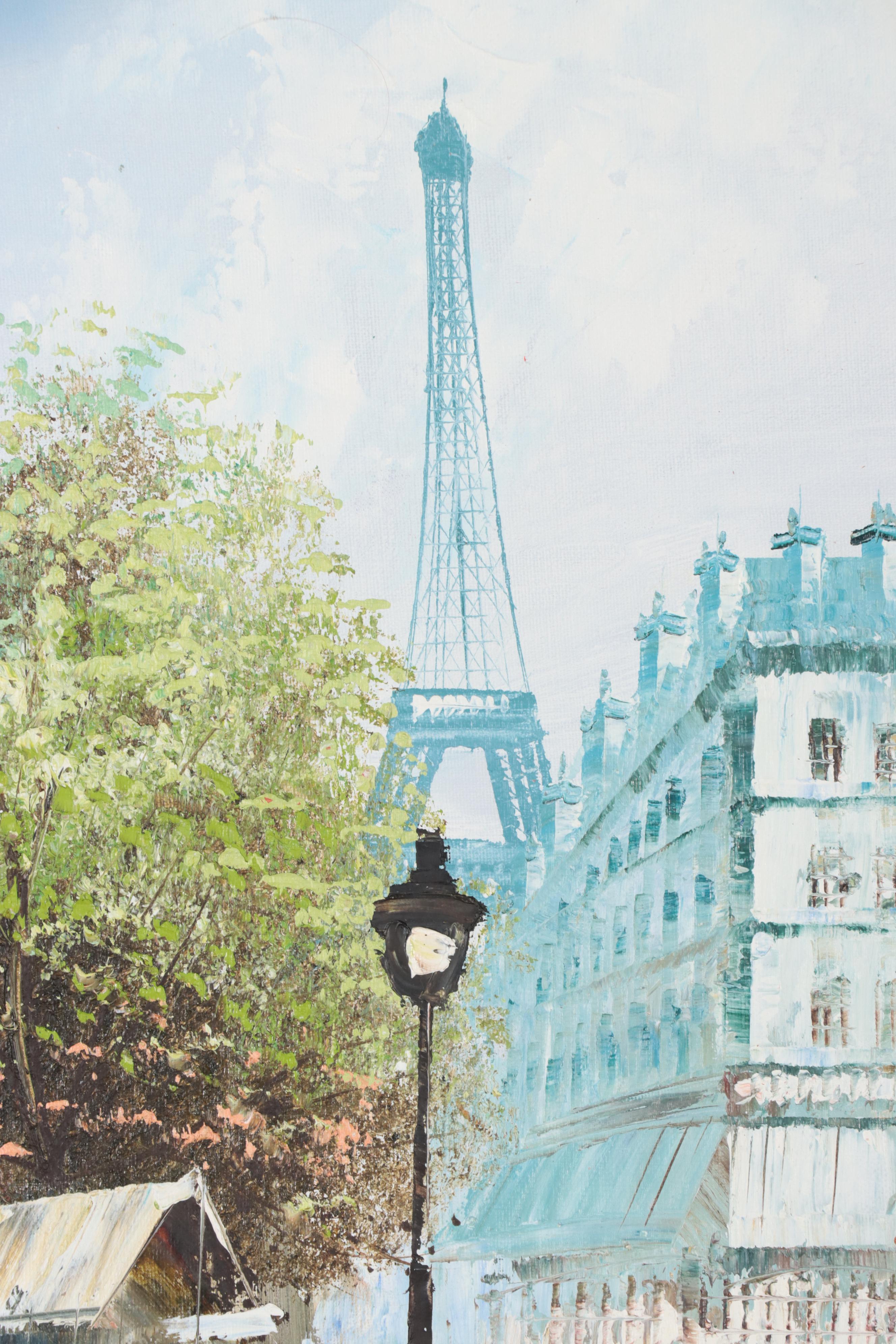 W. Burnett Acrylic Painting of Parisian Street Scene