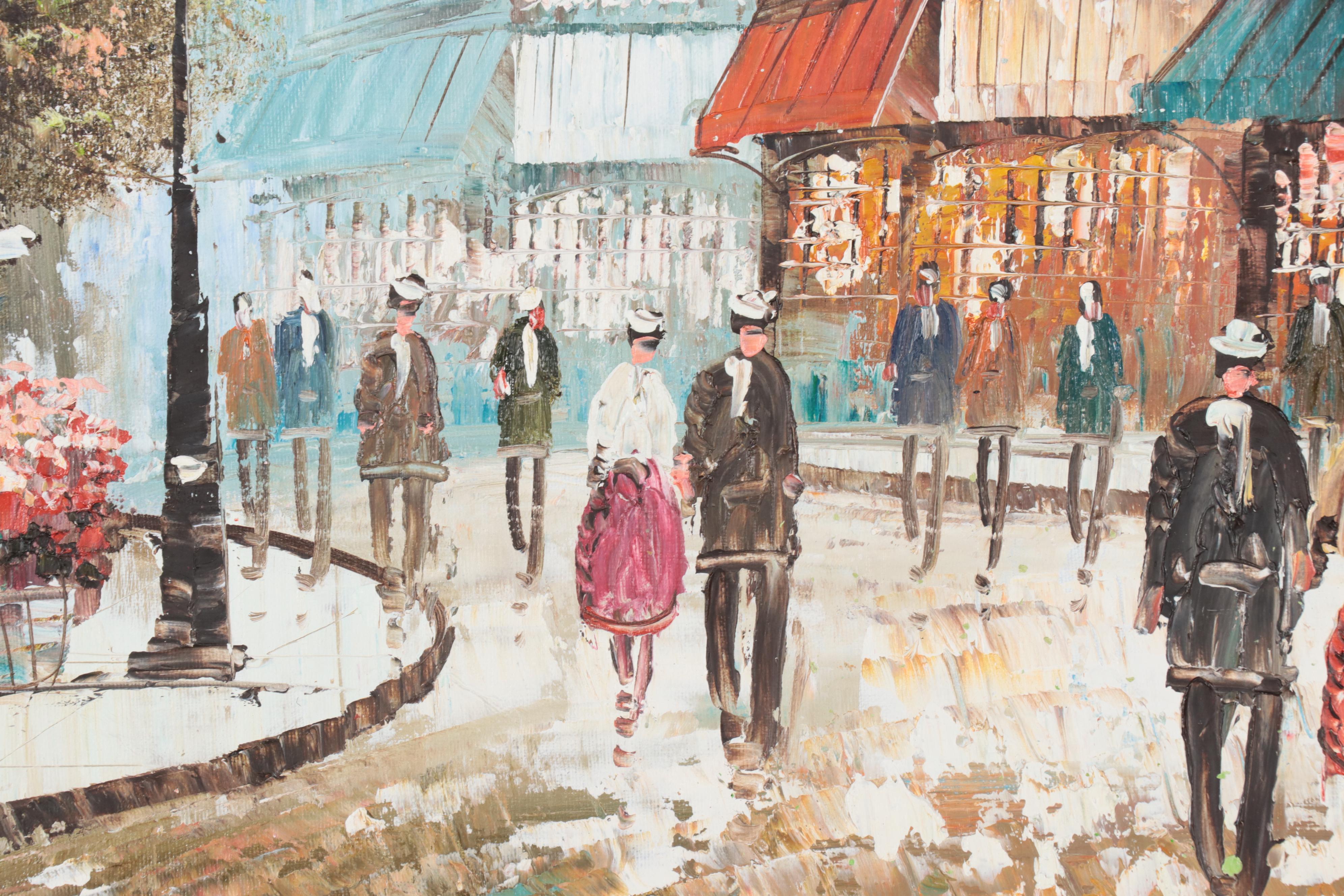 W. Burnett Acrylic Painting of Parisian Street Scene