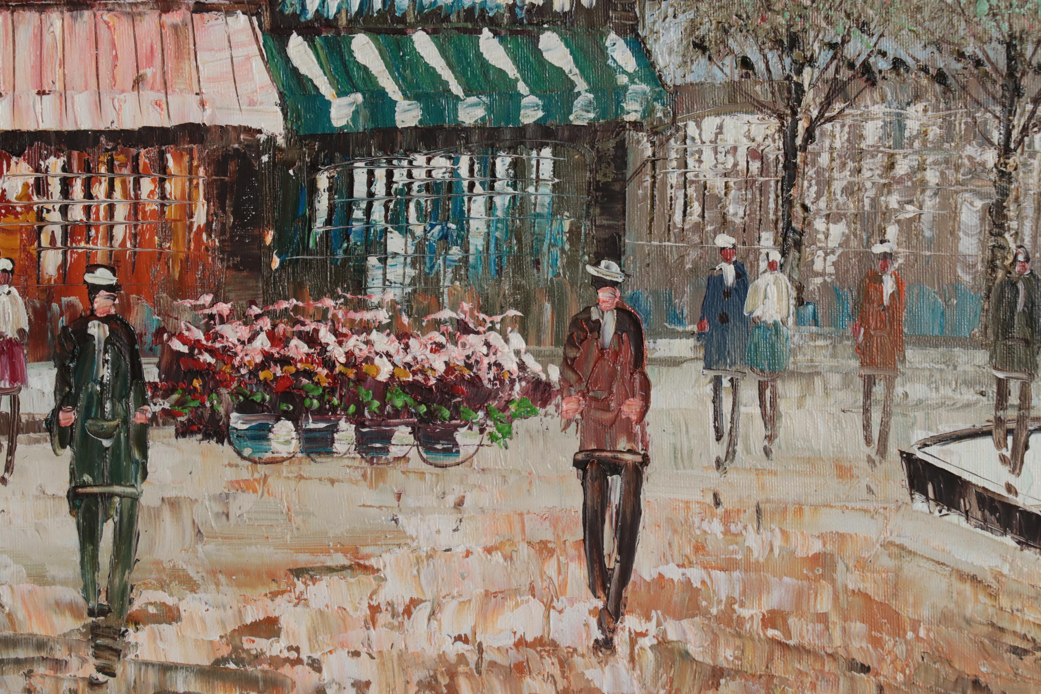 W. Burnett Acrylic Painting of Parisian Street Scene