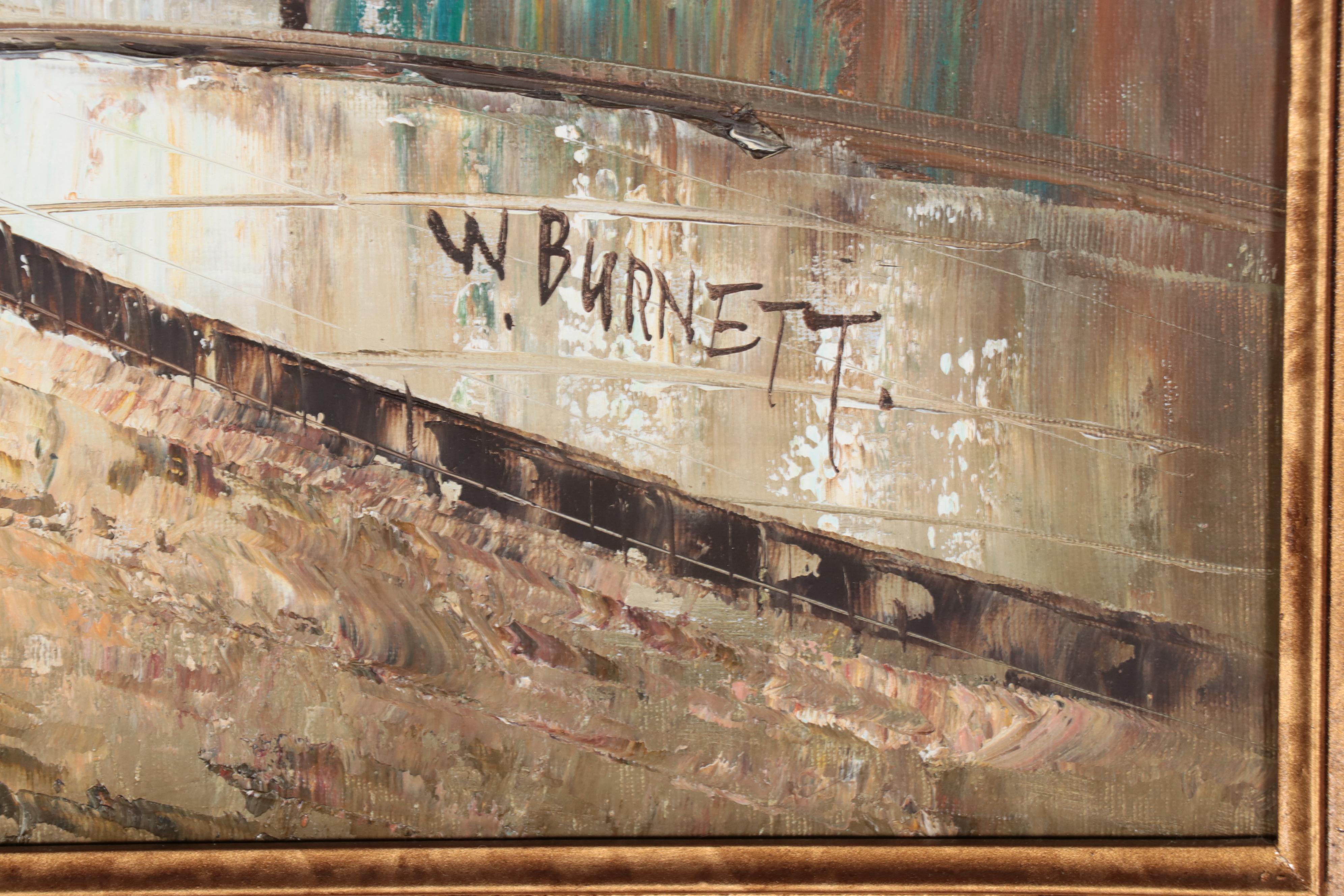 W. Burnett Acrylic Painting of Parisian Street Scene