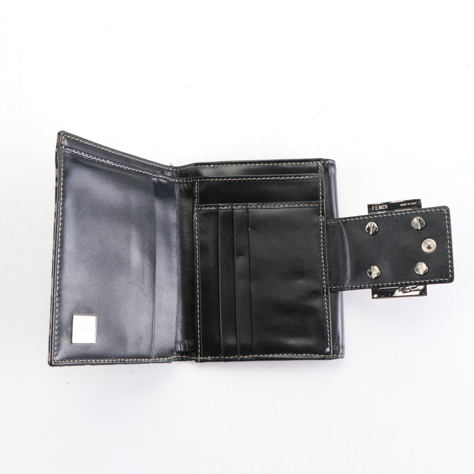 Fendi Folding Wallet in Black Zucca Canvas and Leather