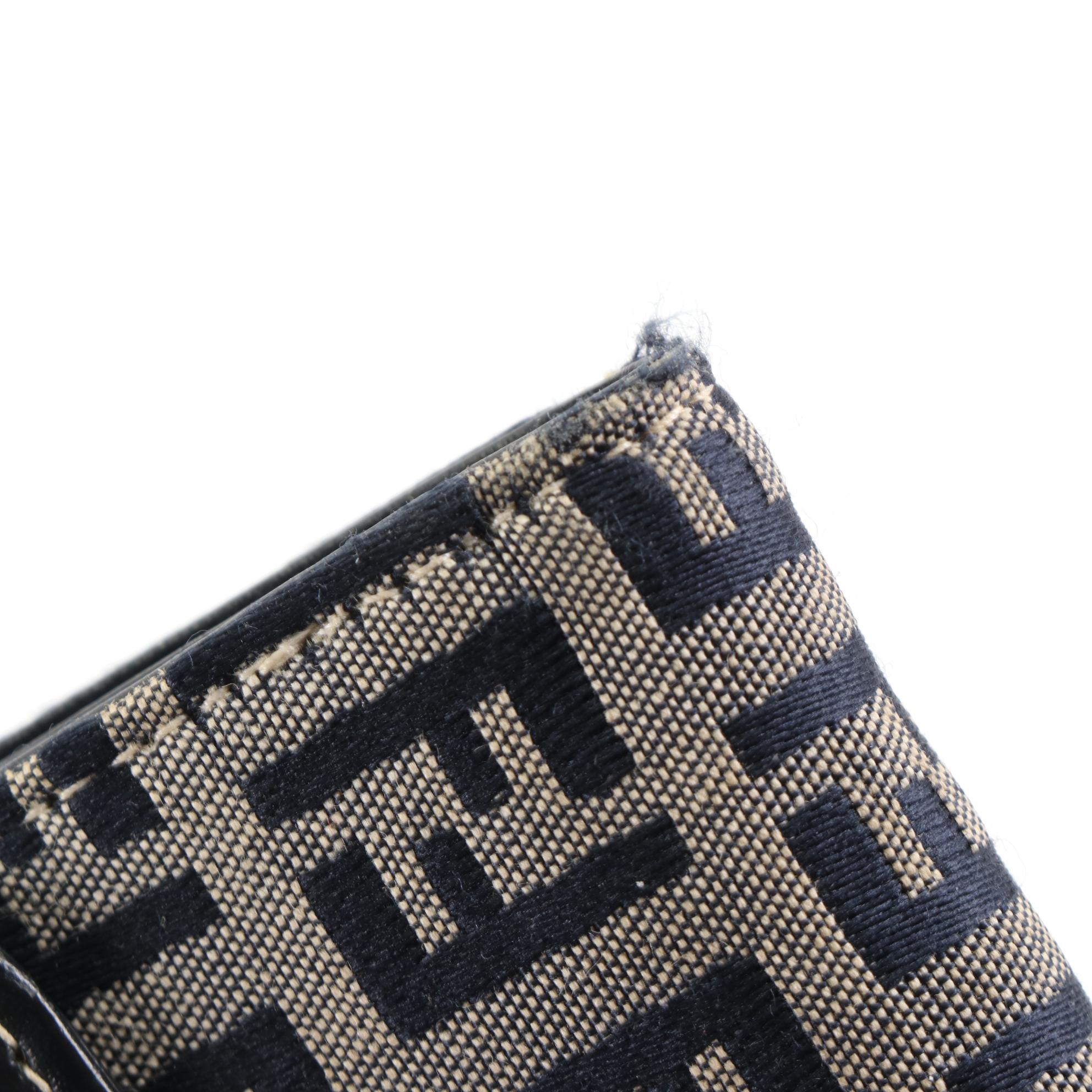 Fendi Folding Wallet in Black Zucca Canvas and Leather