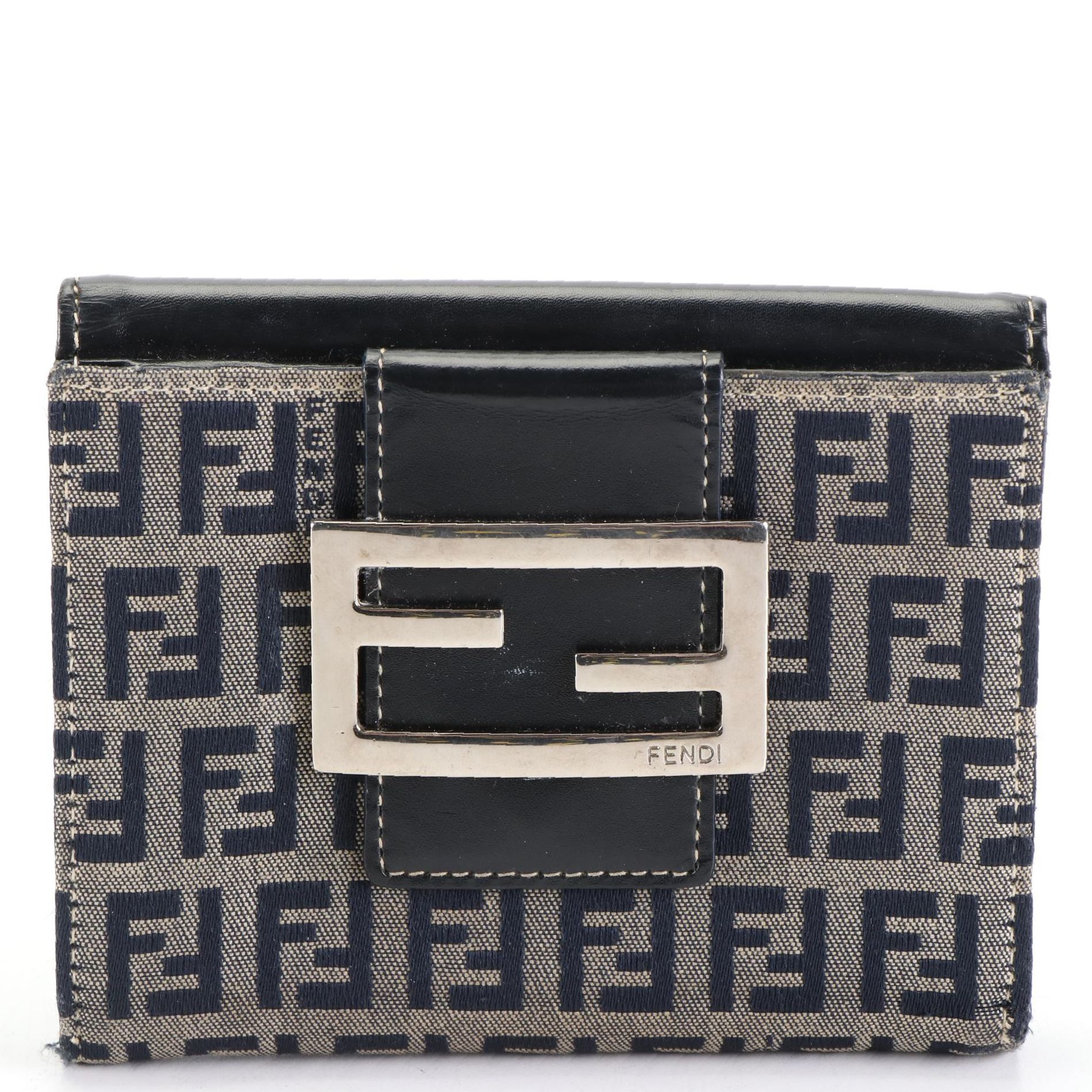 Fendi Folding Wallet in Black Zucca Canvas and Leather