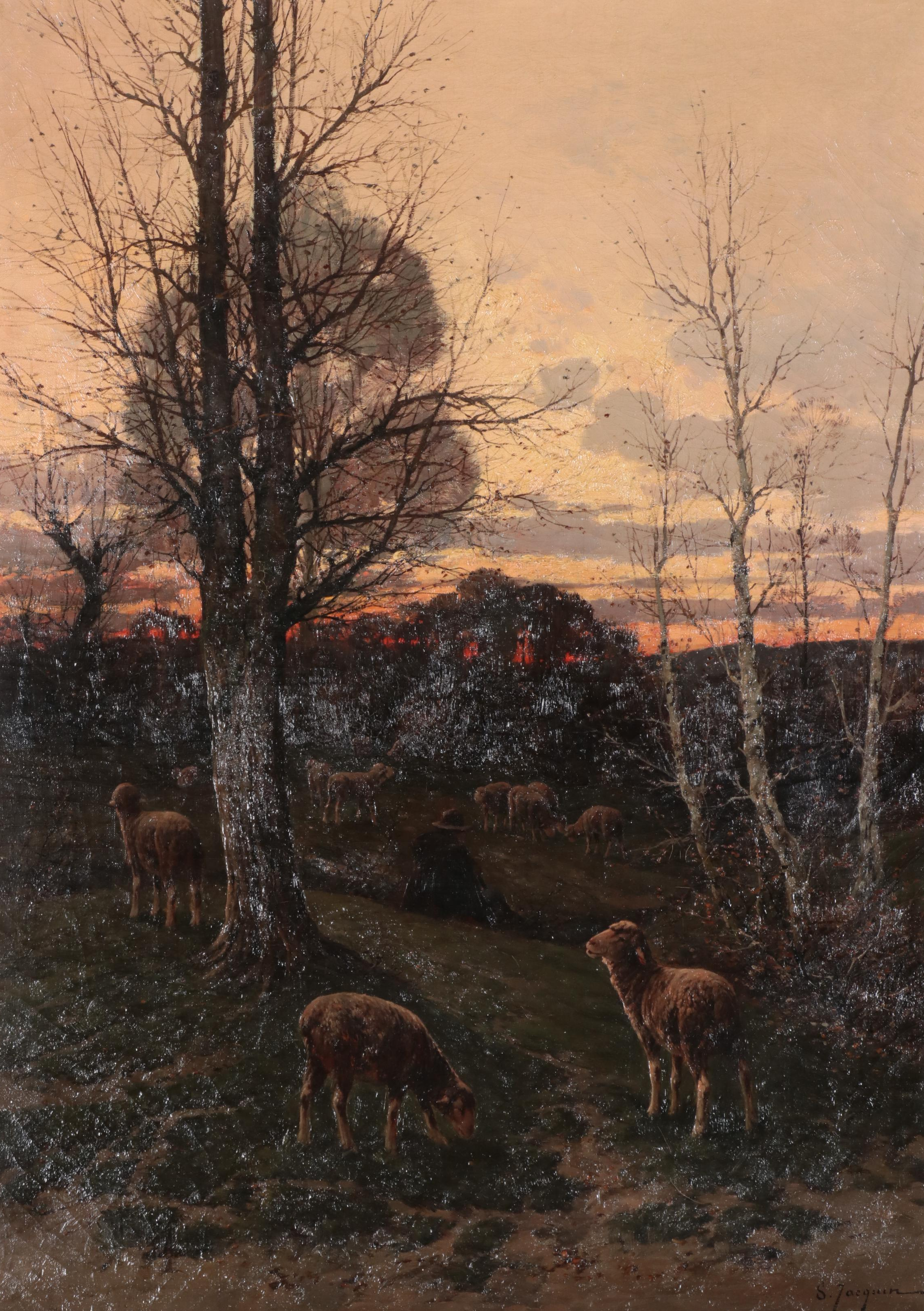 Oil Painting of Pastoral Landscape With Sheep