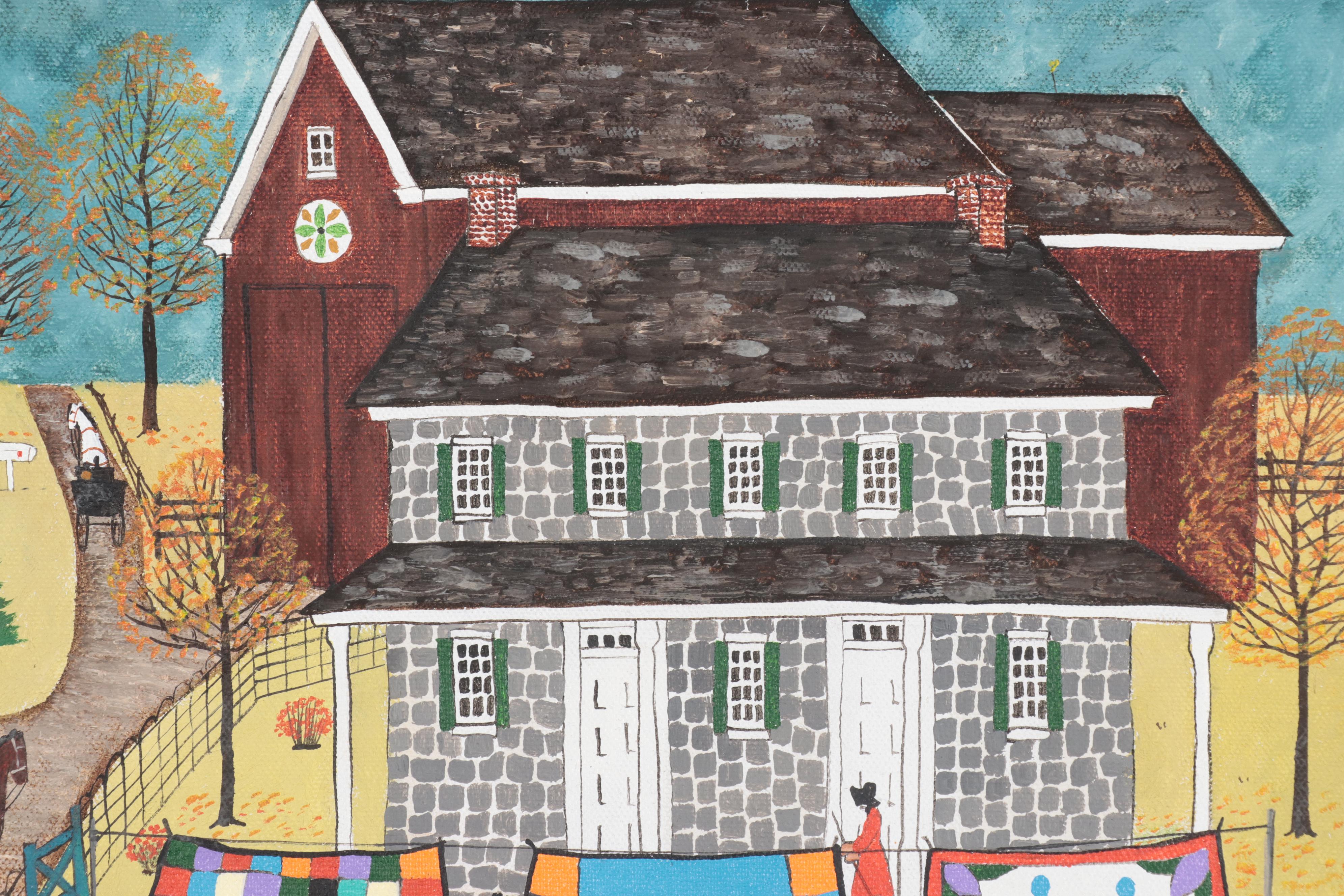 Dolores Hackenberger Folk Art Acrylic Painting "Dutch Country Autumn"