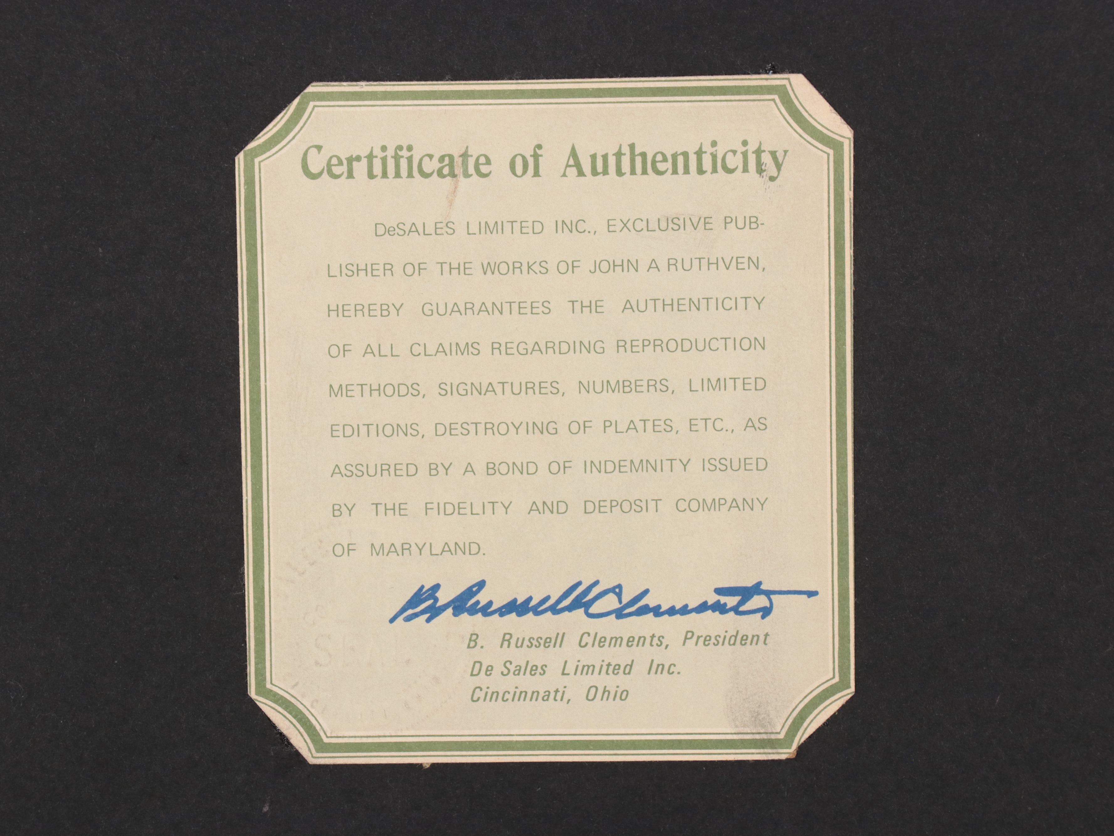 John A. Ruthven Offset Lithograph "Bengal Tiger"