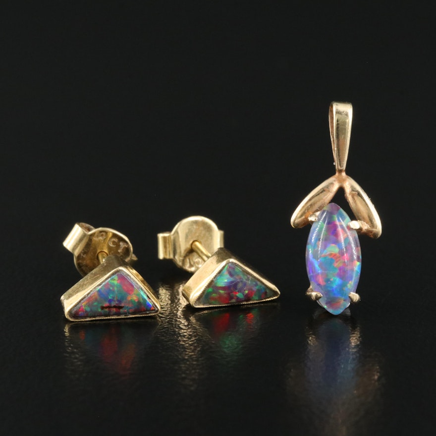 18K Black Opal Earrings with 9K Opal Triplet Pendant