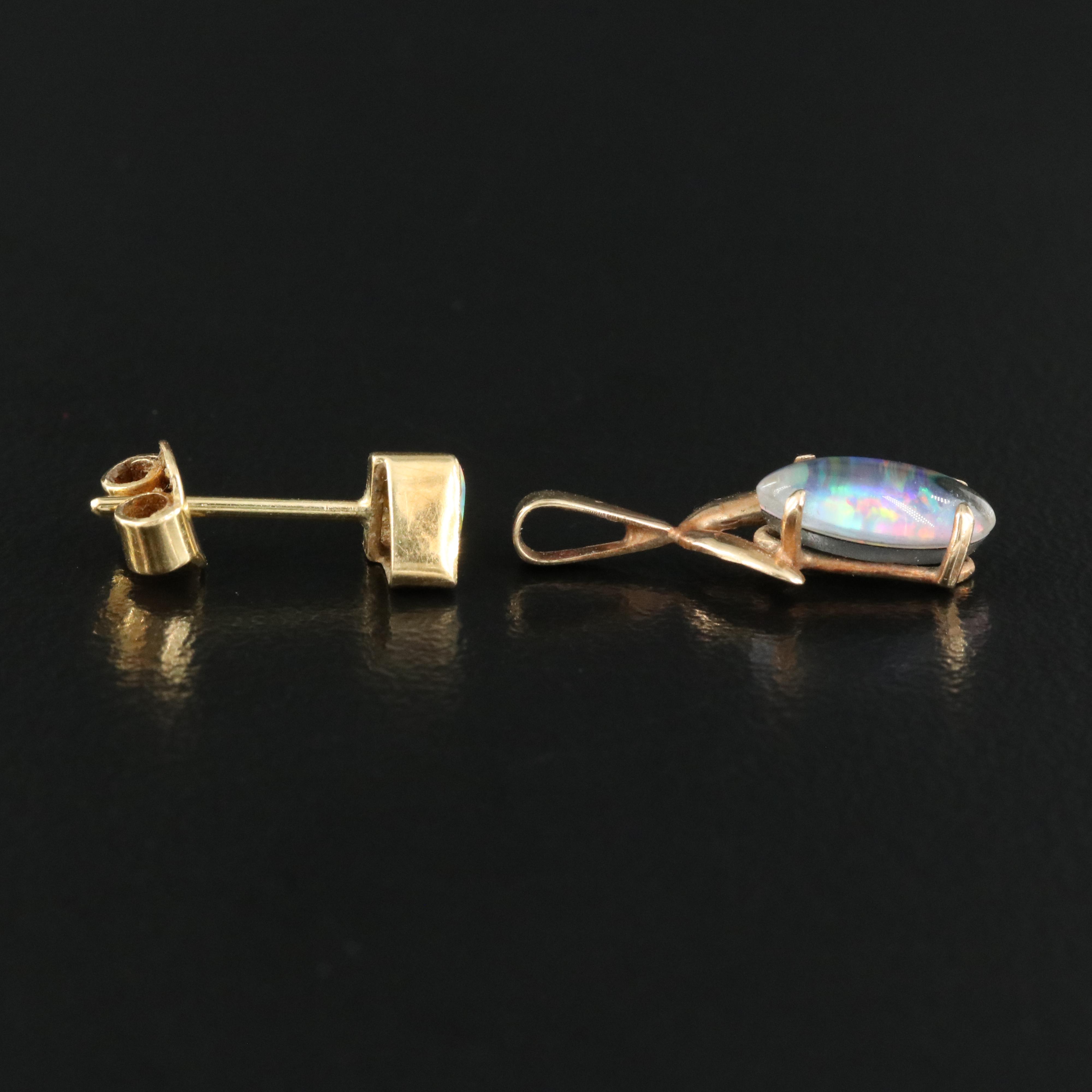 18K Black Opal Earrings with 9K Opal Triplet Pendant
