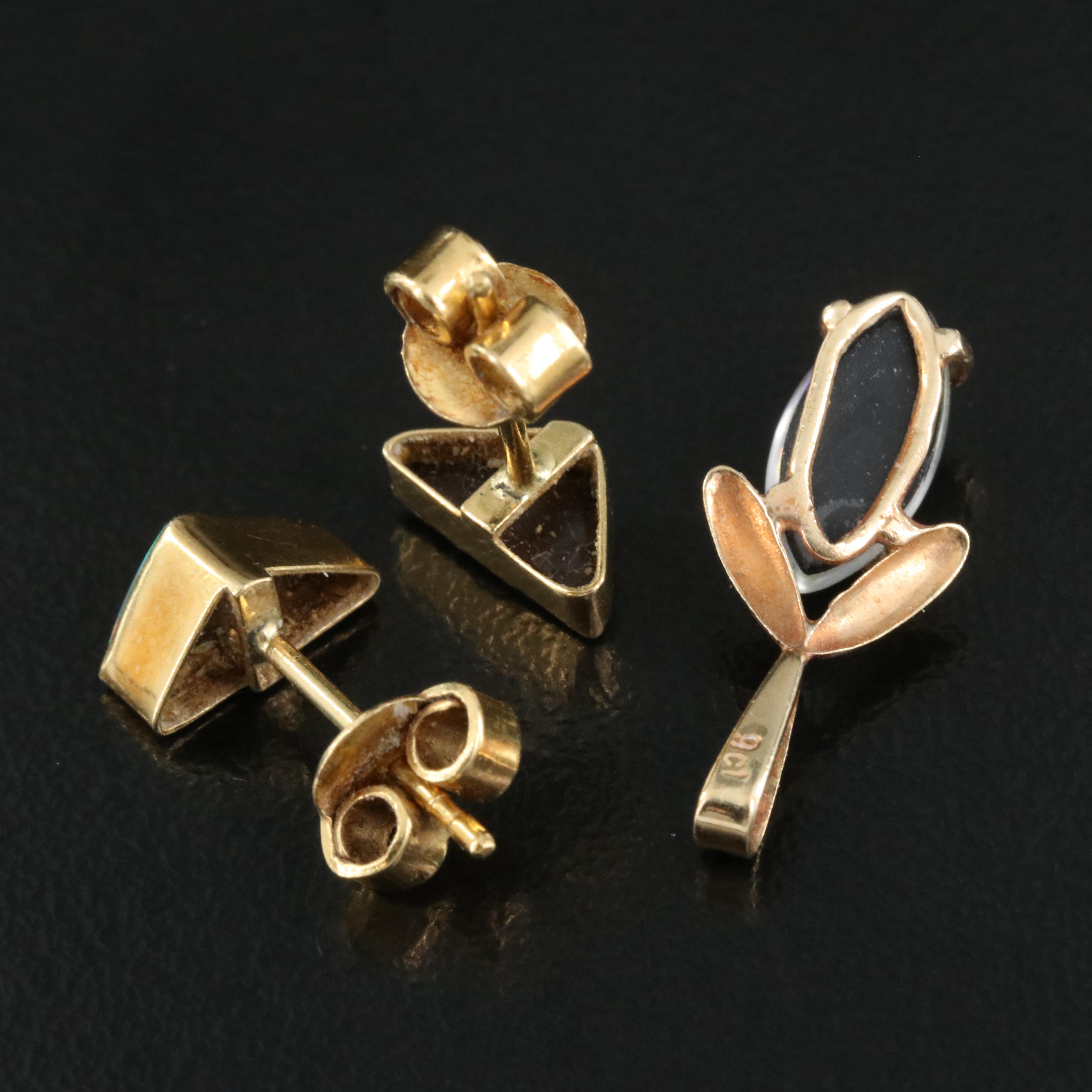 18K Black Opal Earrings with 9K Opal Triplet Pendant