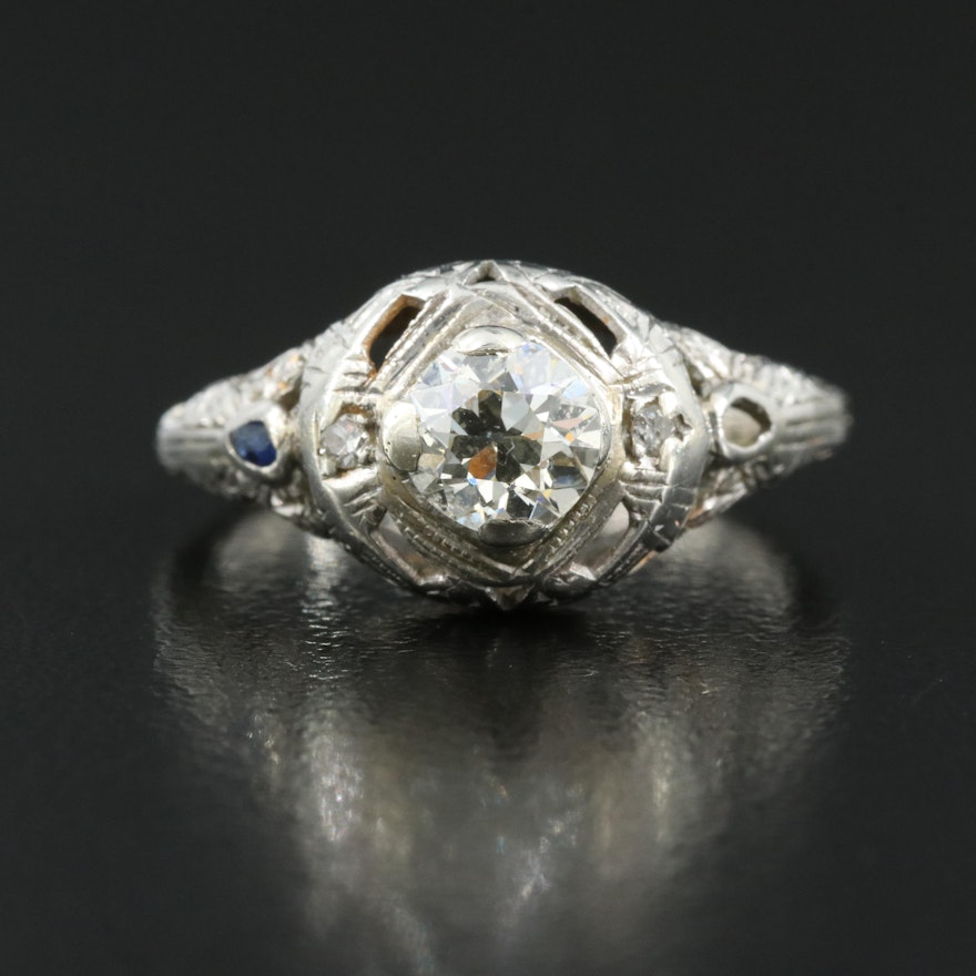18K 0.59 CTW Diamond and Sapphire Ring with 14K Accents