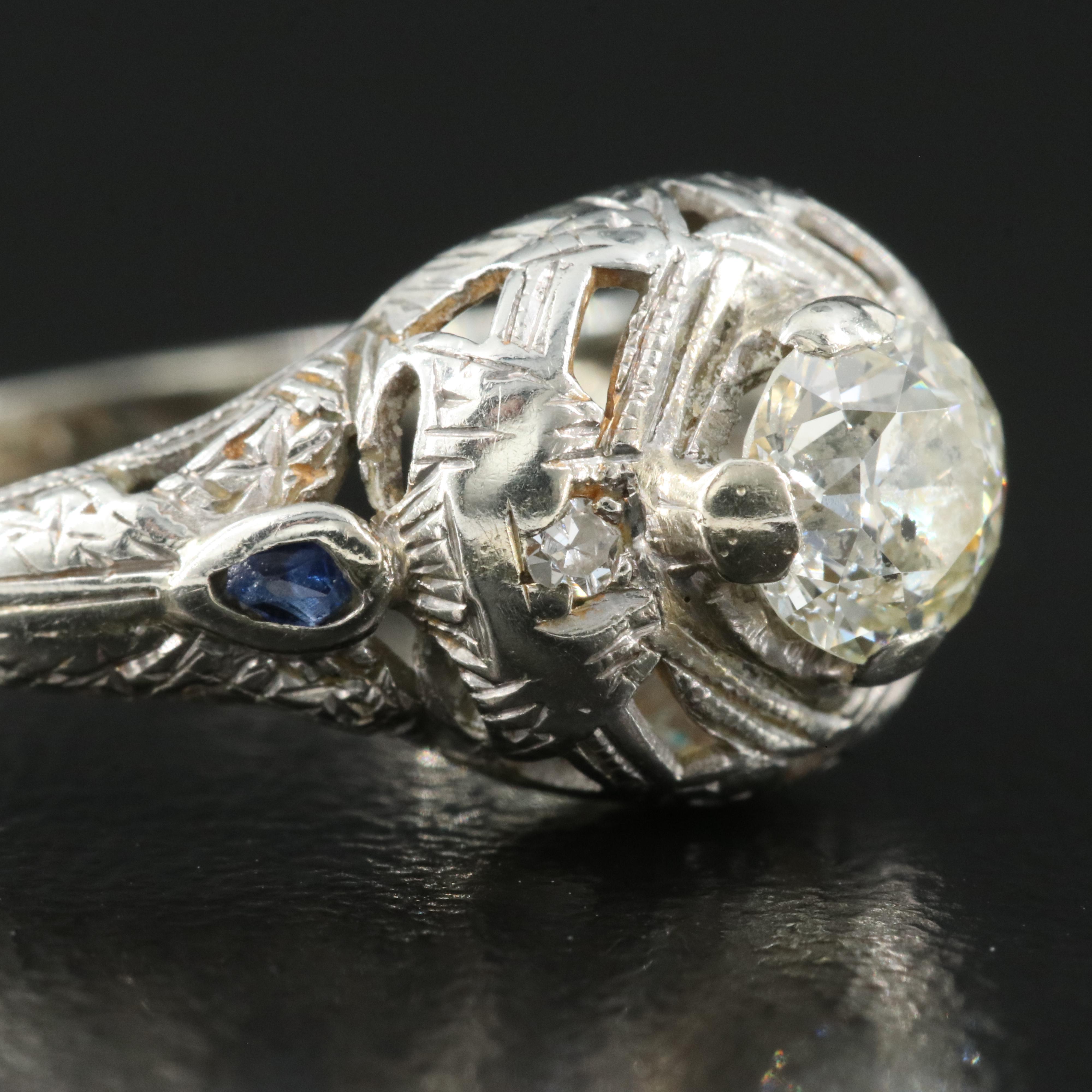 18K 0.59 CTW Diamond and Sapphire Ring with 14K Accents