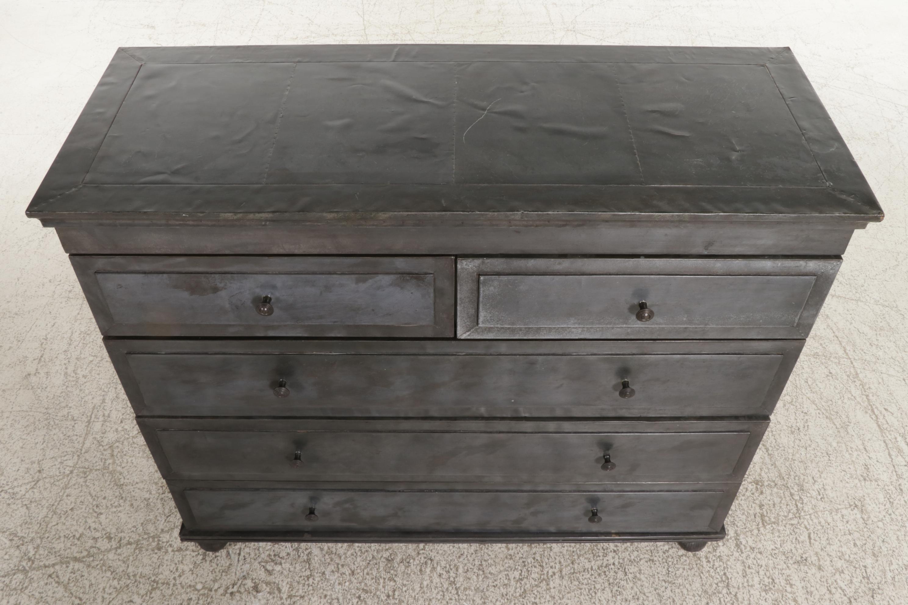 Metal Sheathed Wood Chest of Drawers, 21st Century