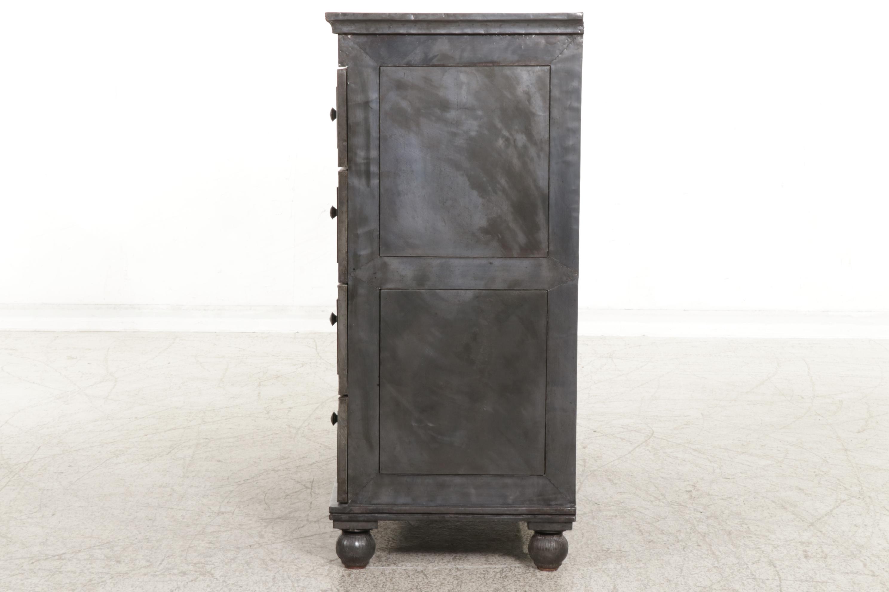 Metal Sheathed Wood Chest of Drawers, 21st Century