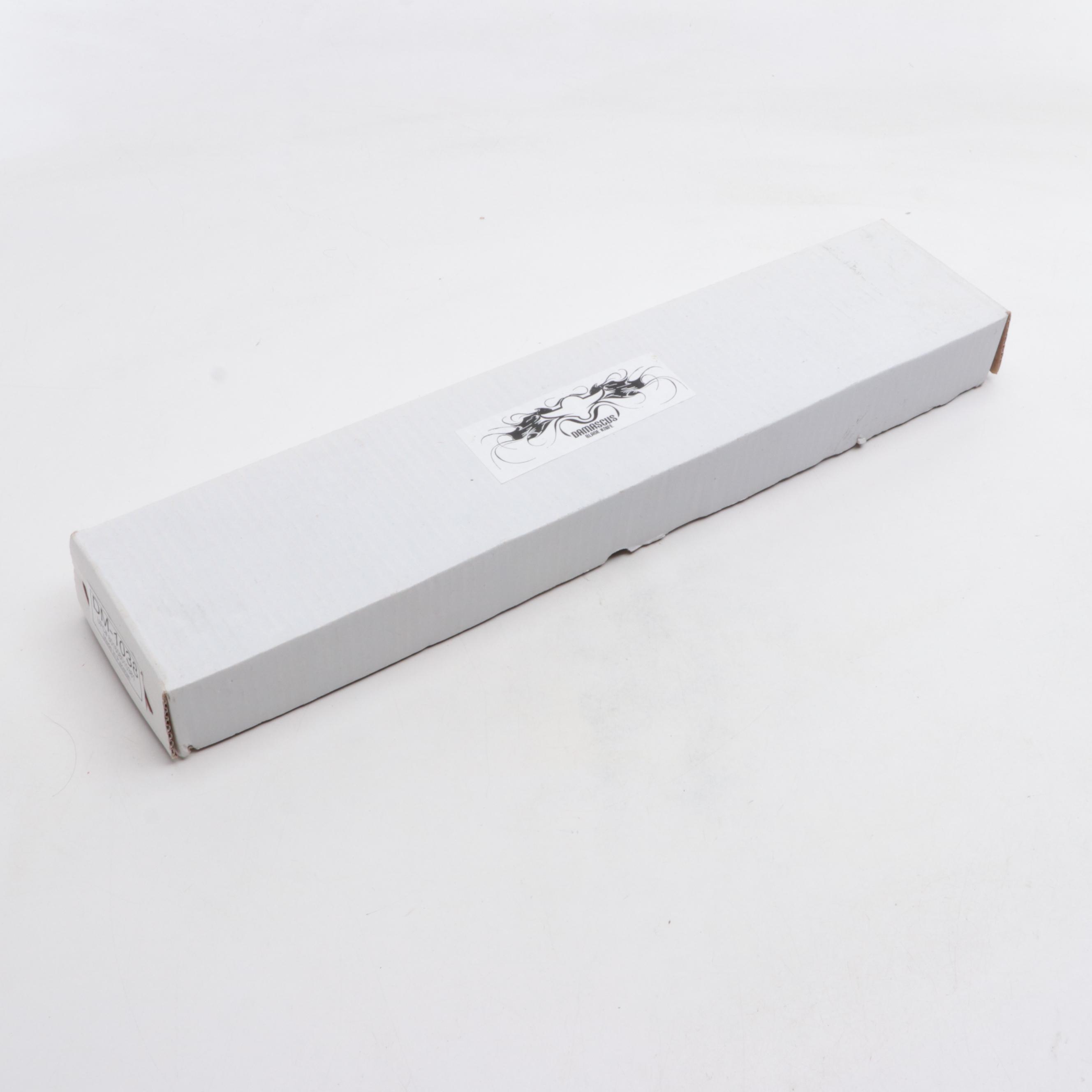 Khyber Damascus Steel and Wooden Handled Bowie Knife with Leather Scabbard