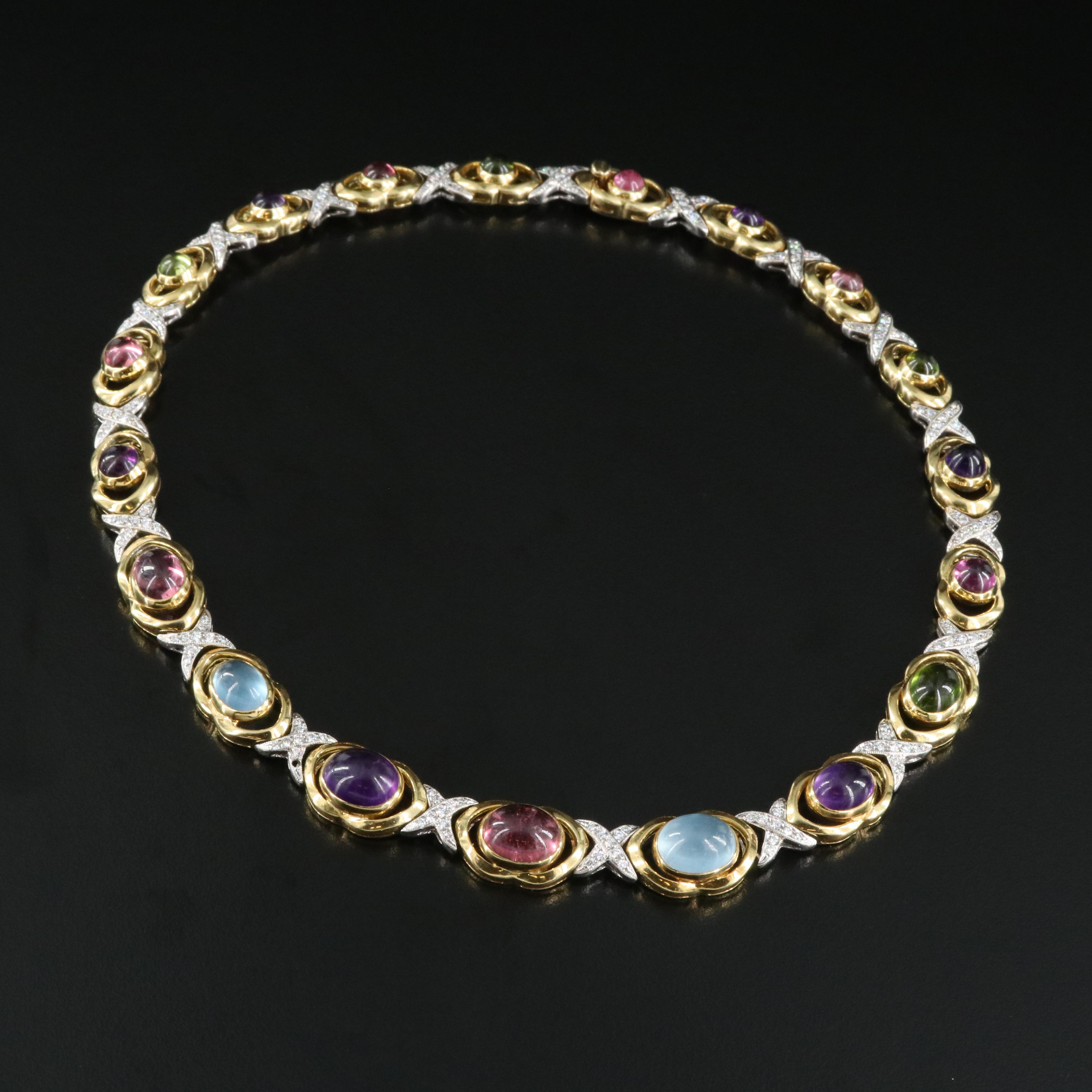 Rudolf Friedmann 18K 2.11 CTW Diamond, Tourmaline, Amethyst, Aquamarine Choker