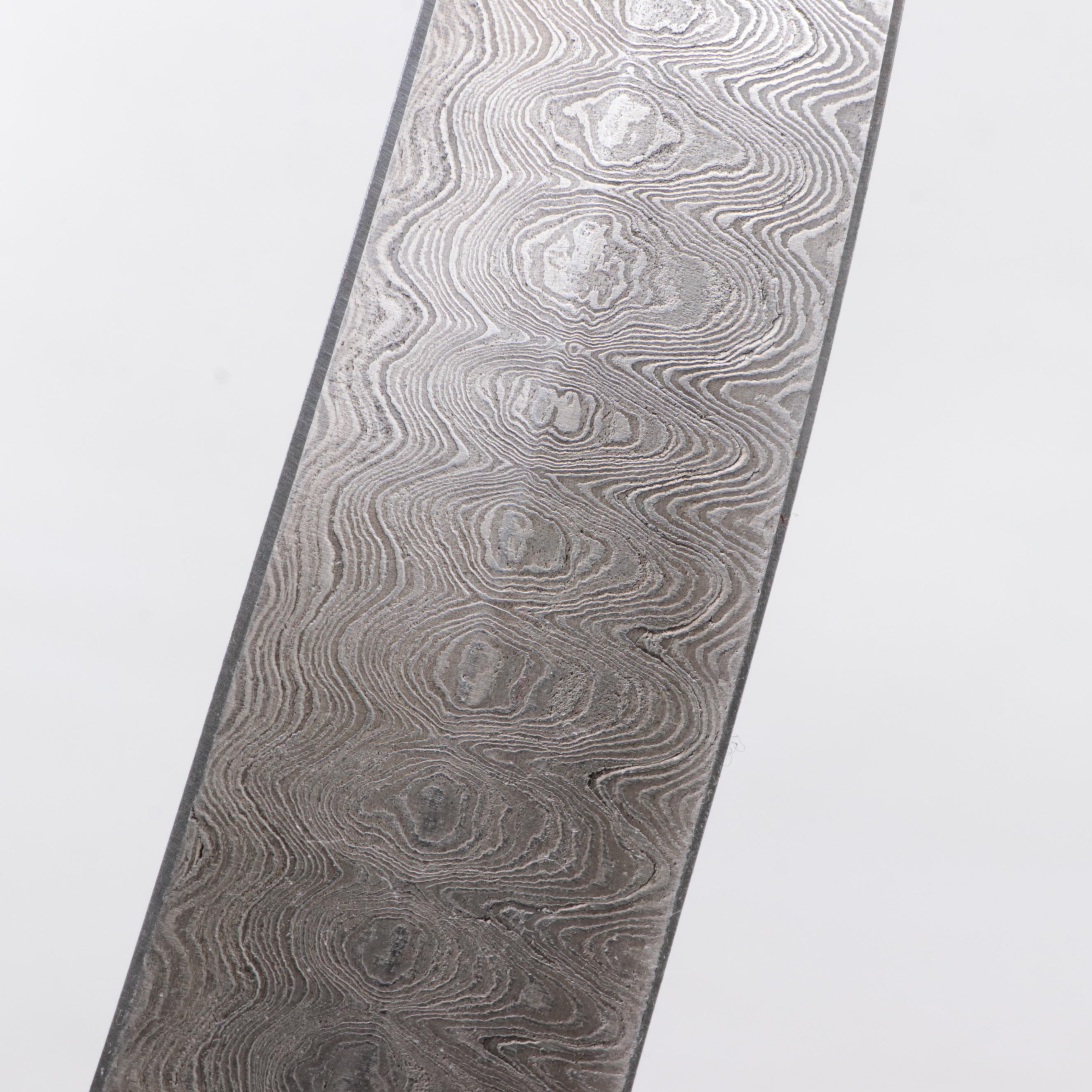 Khyber Damascus Steel and Wooden Handled Bowie Knife with Leather Scabbard