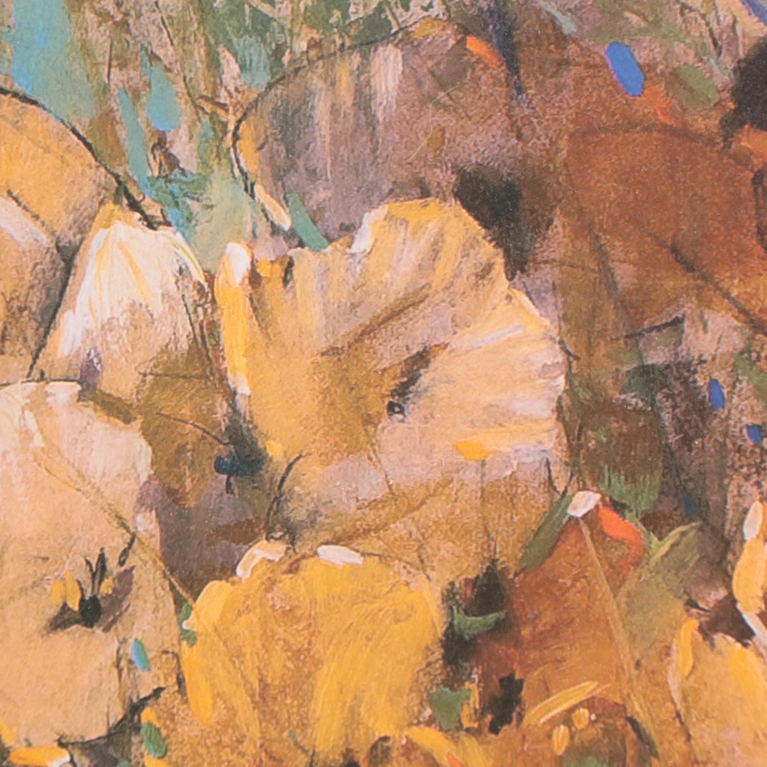 Embellished Offset Lithograph of Yellow Poppies