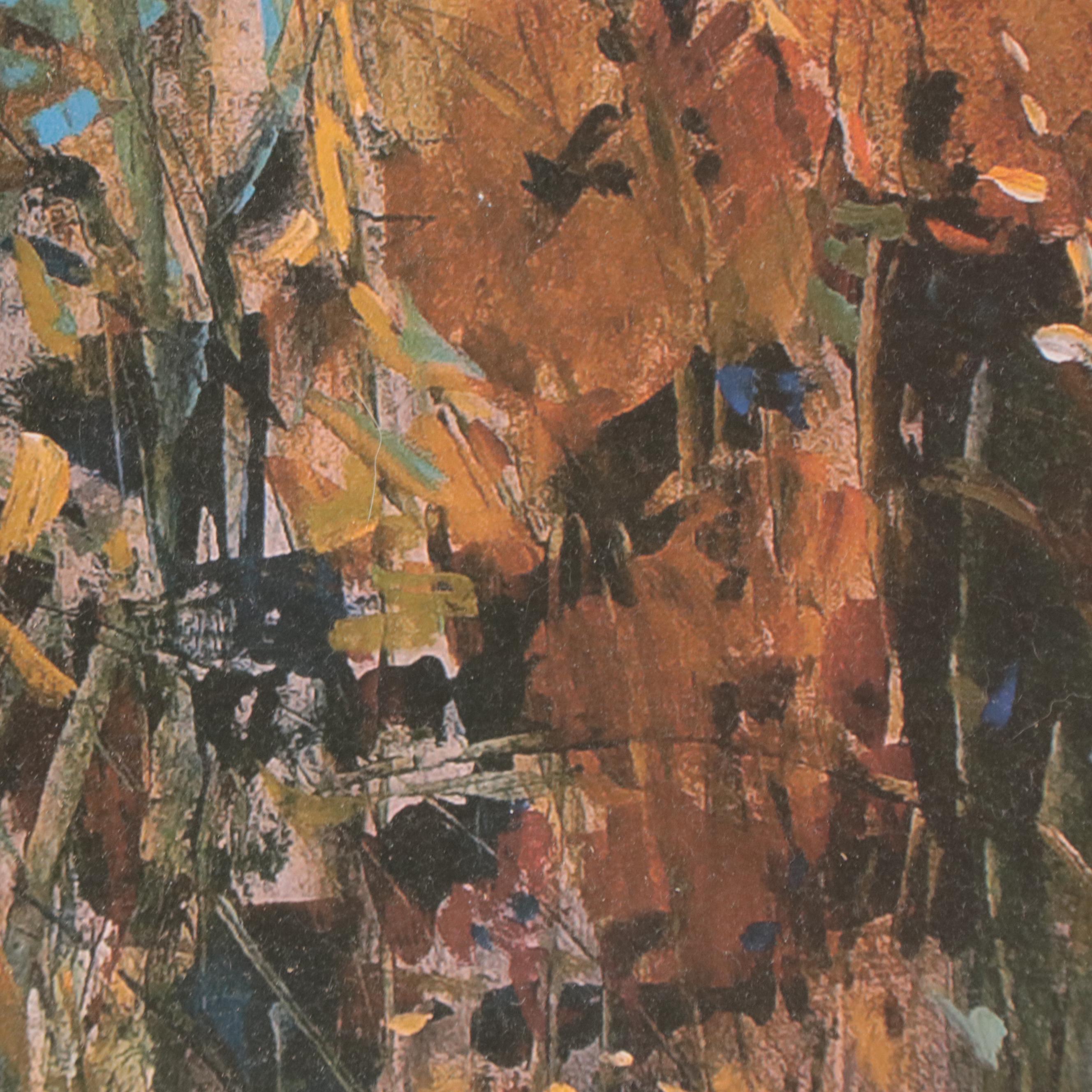 Embellished Offset Lithograph of Yellow Poppies