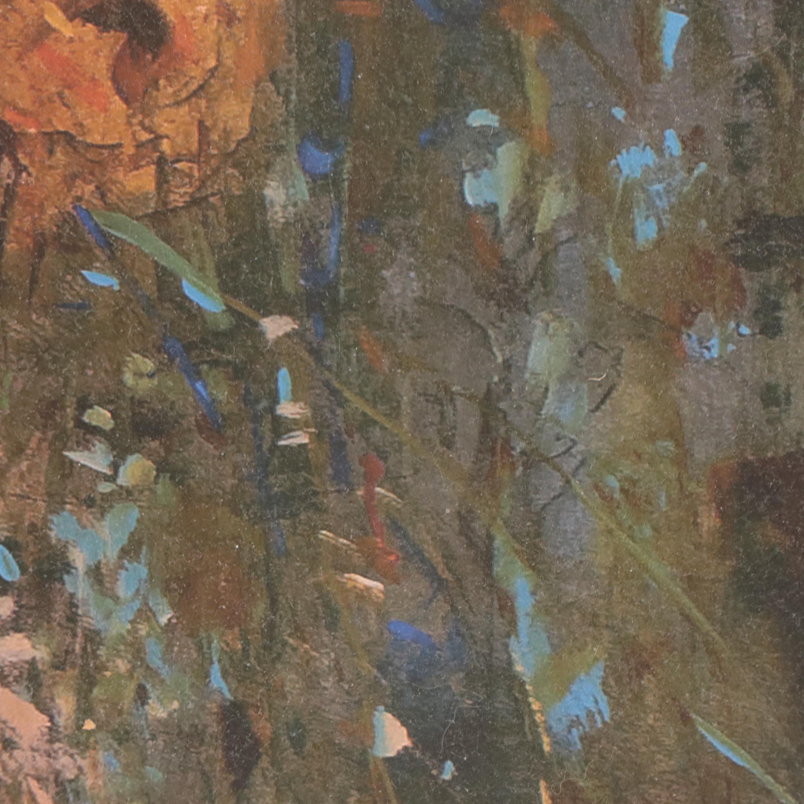 Embellished Offset Lithograph of Yellow Poppies