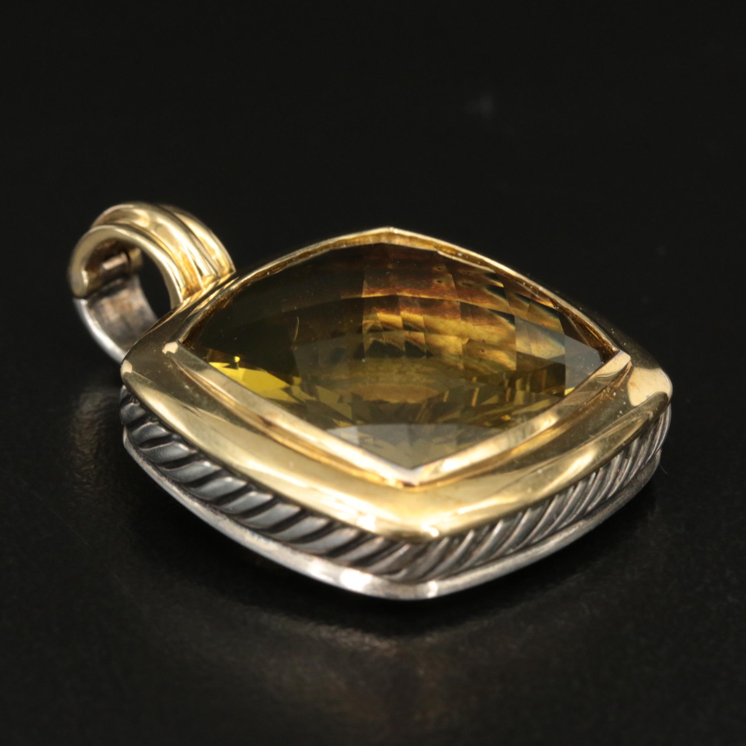 David Yurman "Large Albion" Sterling Citrine Enhancer Pendant with 18K Accent