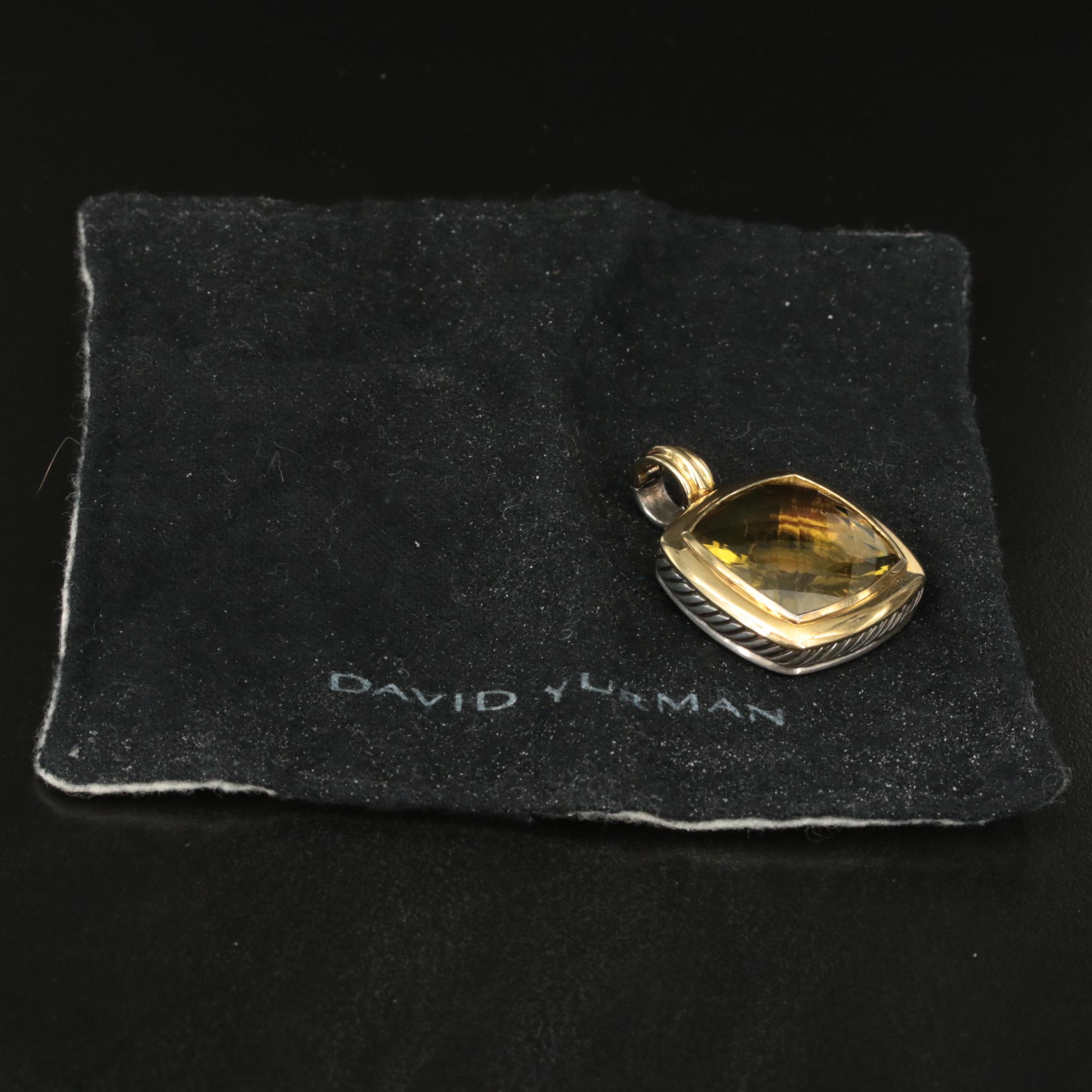 David Yurman "Large Albion" Sterling Citrine Enhancer Pendant with 18K Accent