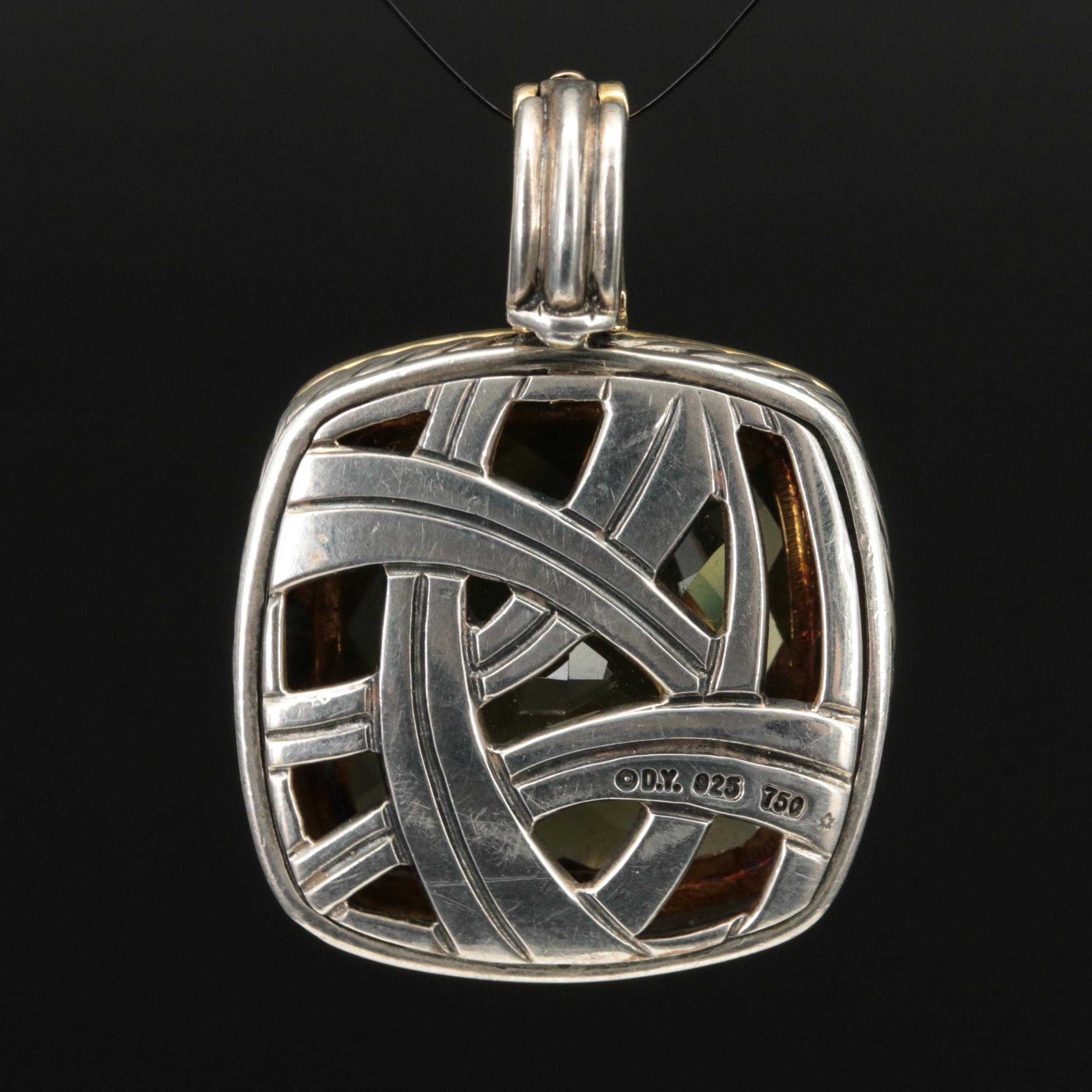 David Yurman "Large Albion" Sterling Citrine Enhancer Pendant with 18K Accent