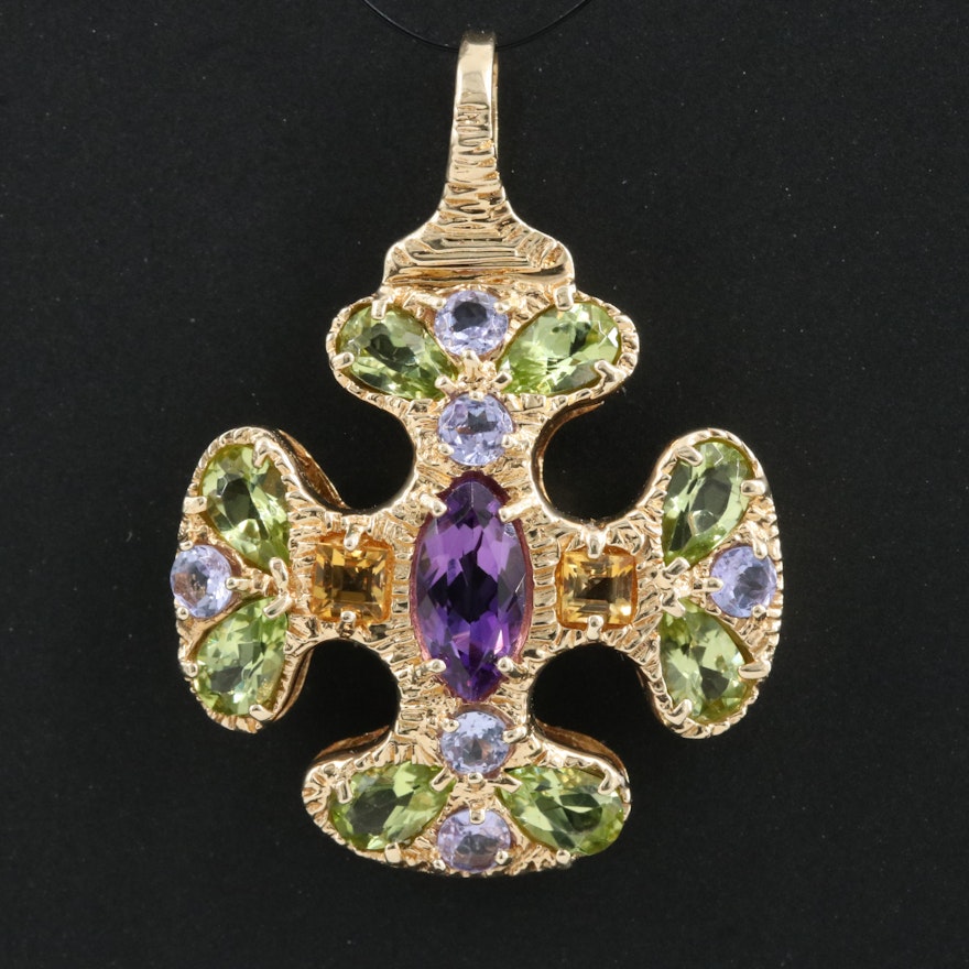 14K Tanzanite, Amethyst, Peridot and Citrine Pendant