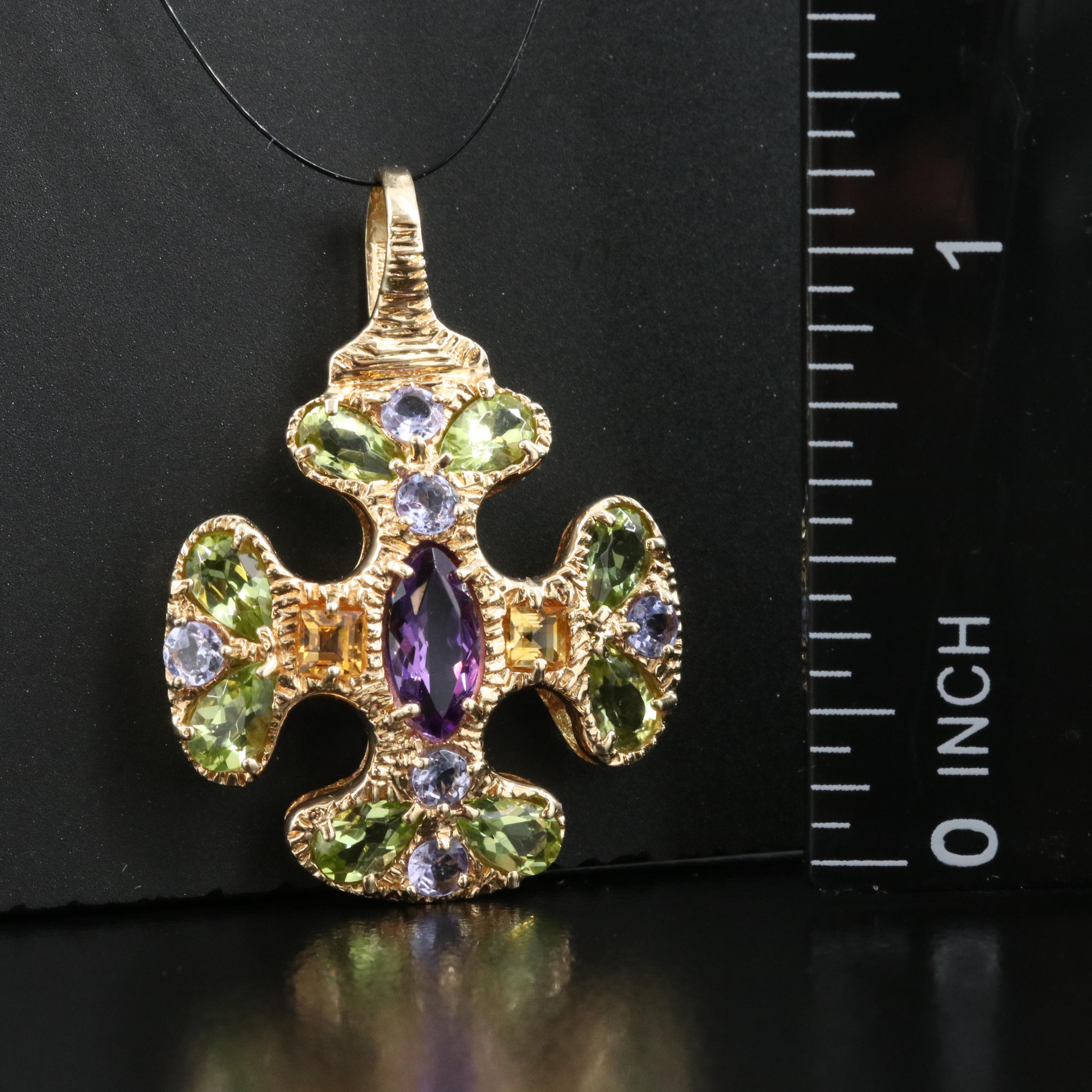 14K Tanzanite, Amethyst, Peridot and Citrine Pendant