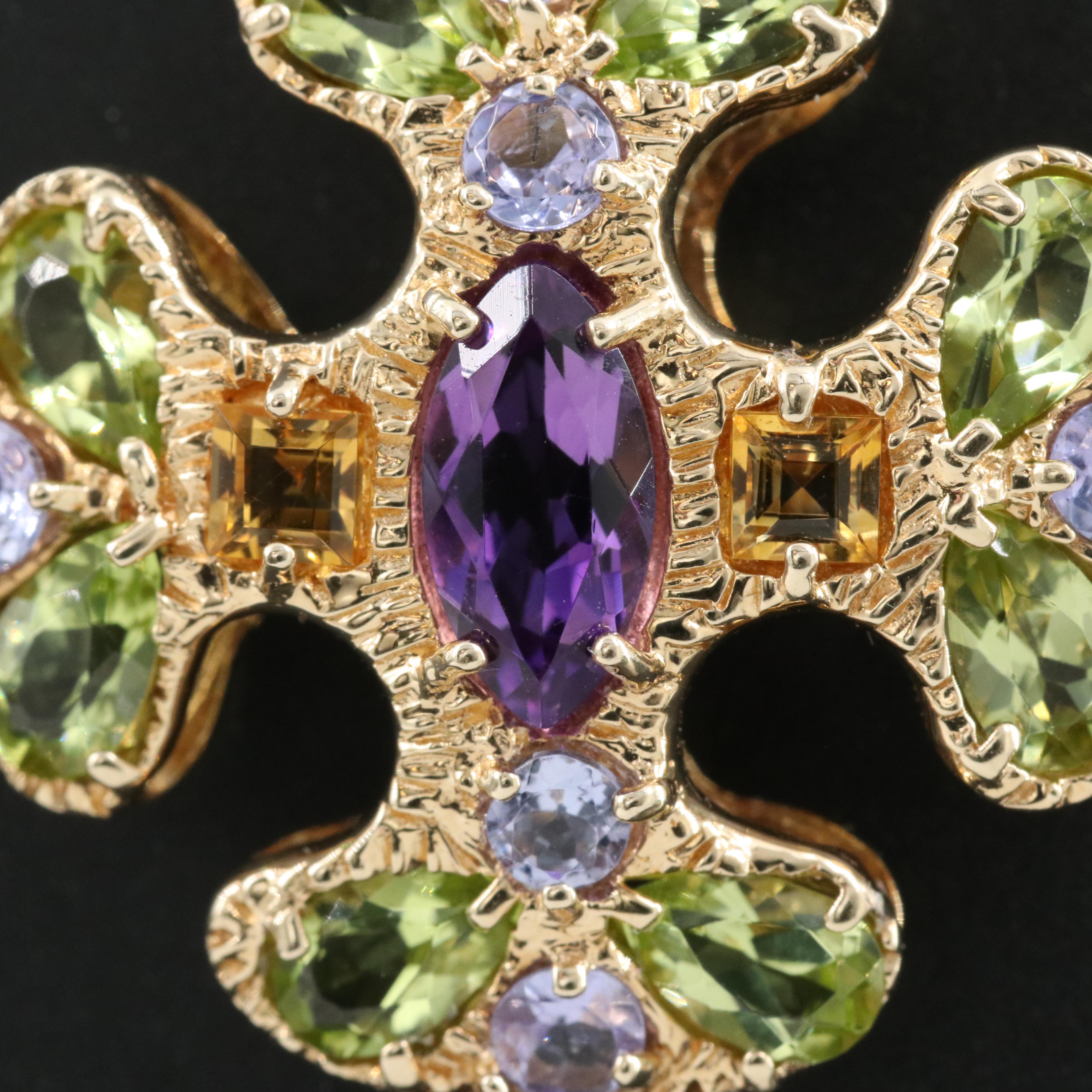 14K Tanzanite, Amethyst, Peridot and Citrine Pendant