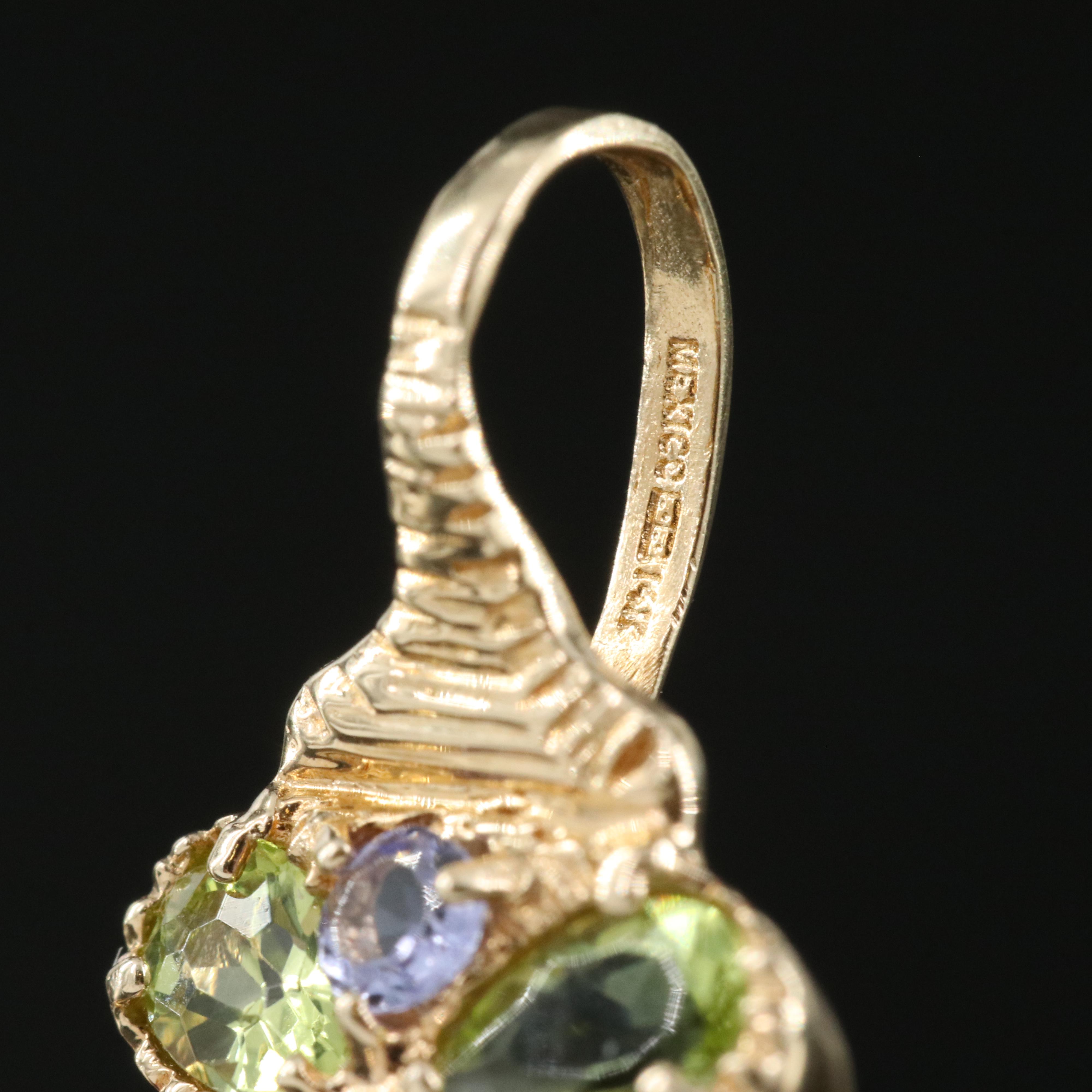 14K Tanzanite, Amethyst, Peridot and Citrine Pendant