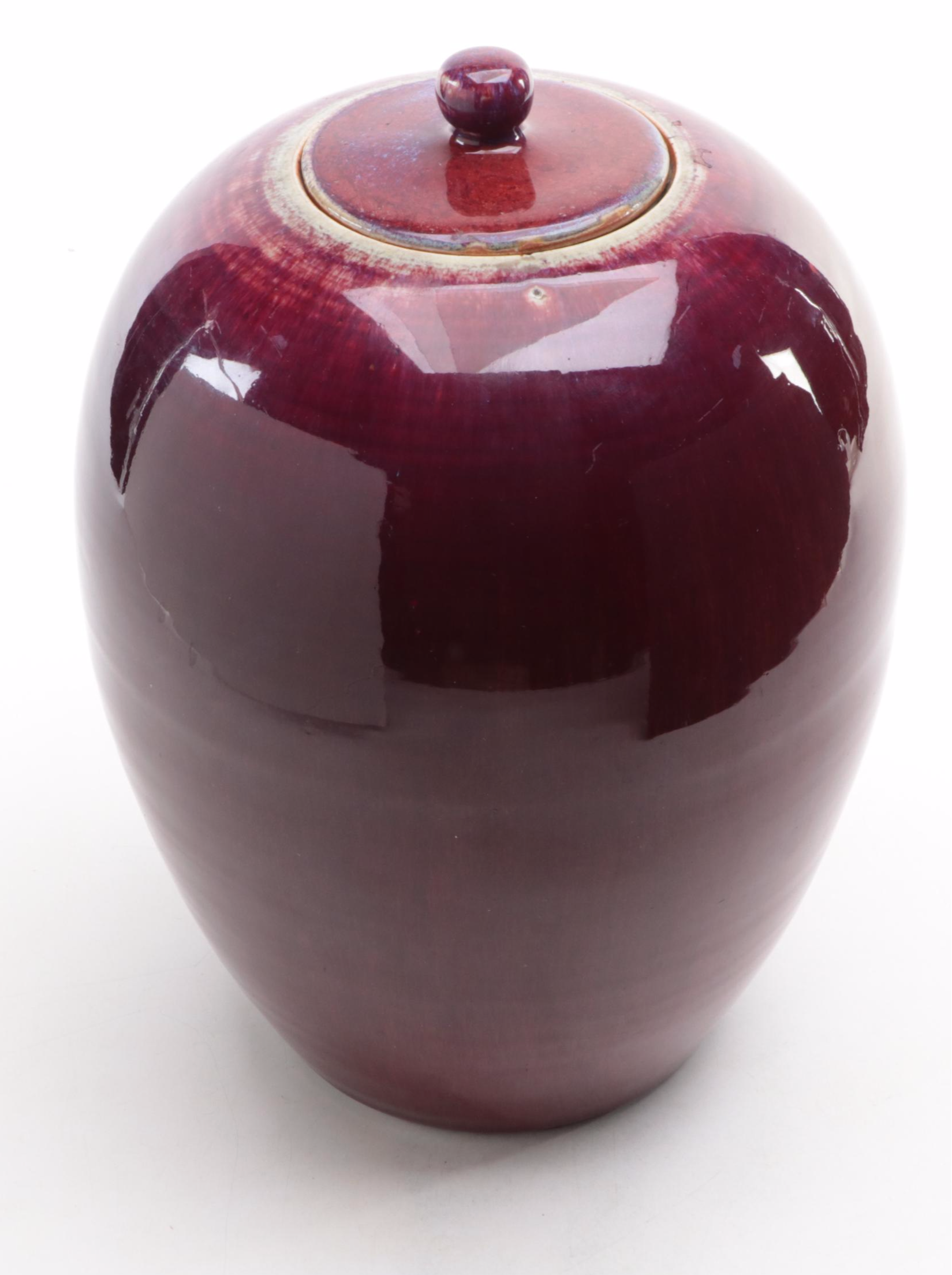 Chinese Sang de Boeuf Glazed Ceramic Melon Jar