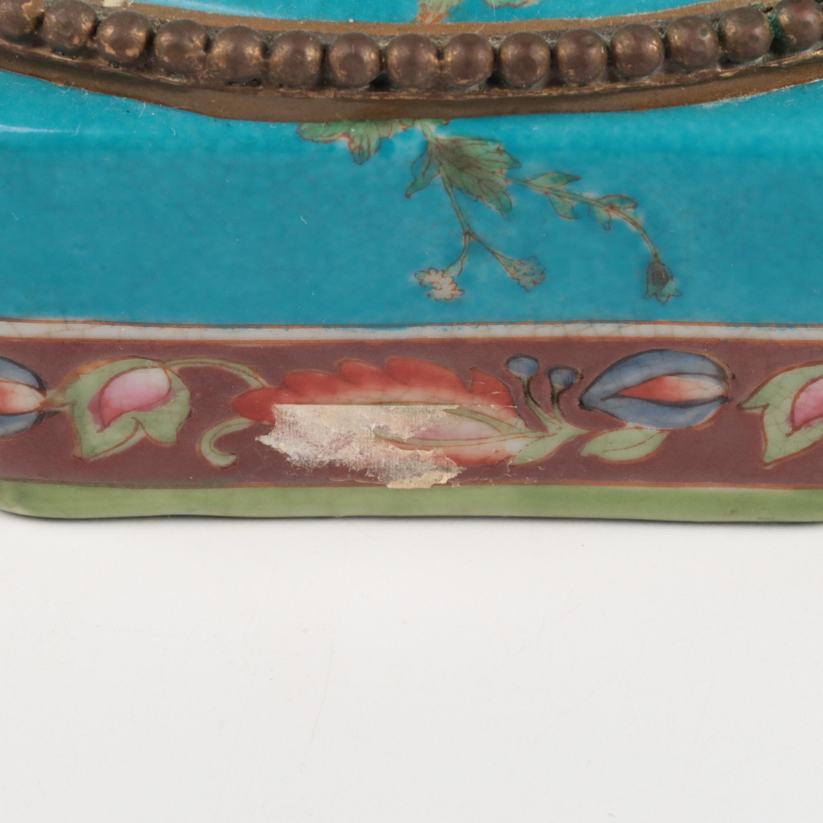 French Empire Style Brass-Mounted Porcelain Pedestal Bowl