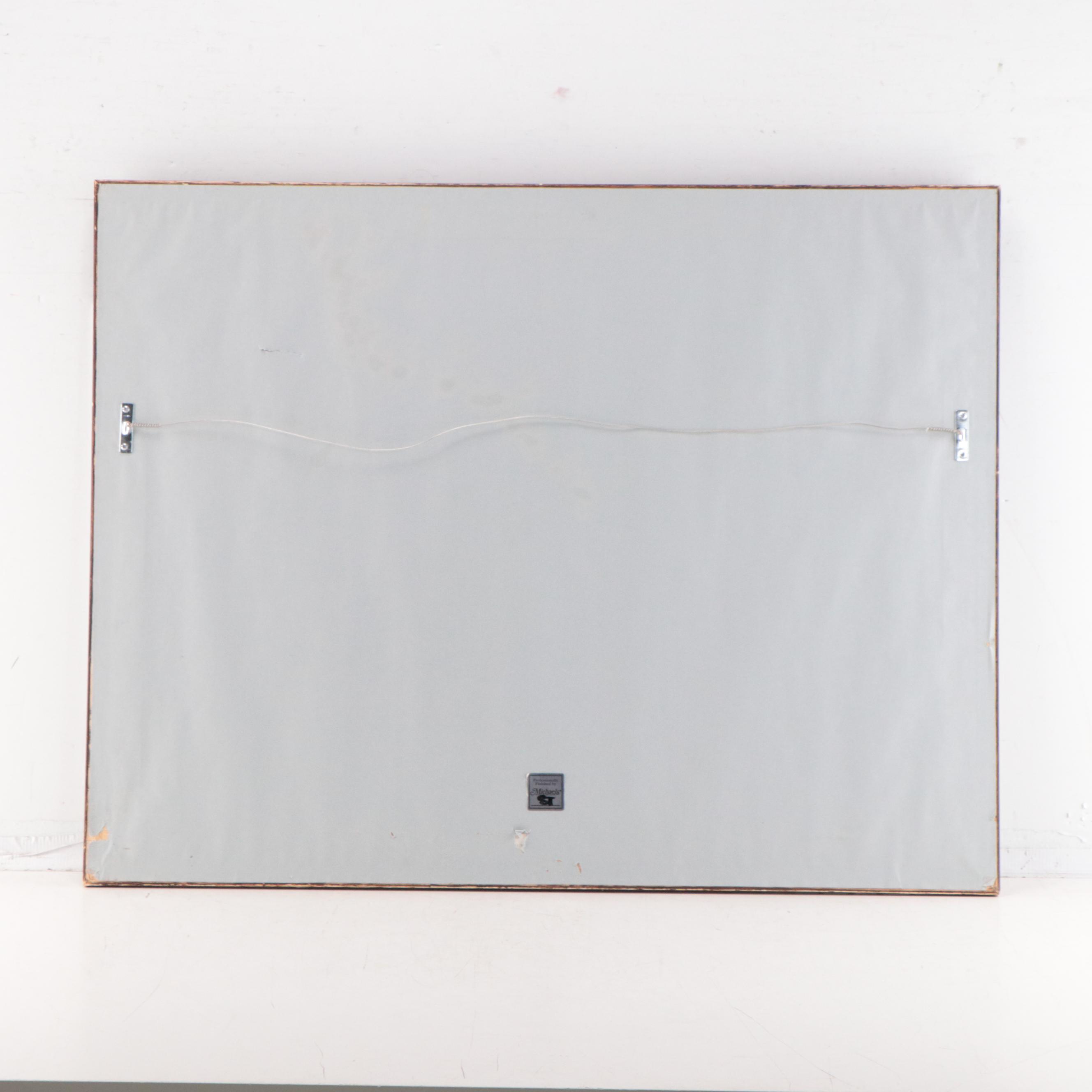 Embellished Offset Lithograph After Marilyn Simandle of Garden Scene