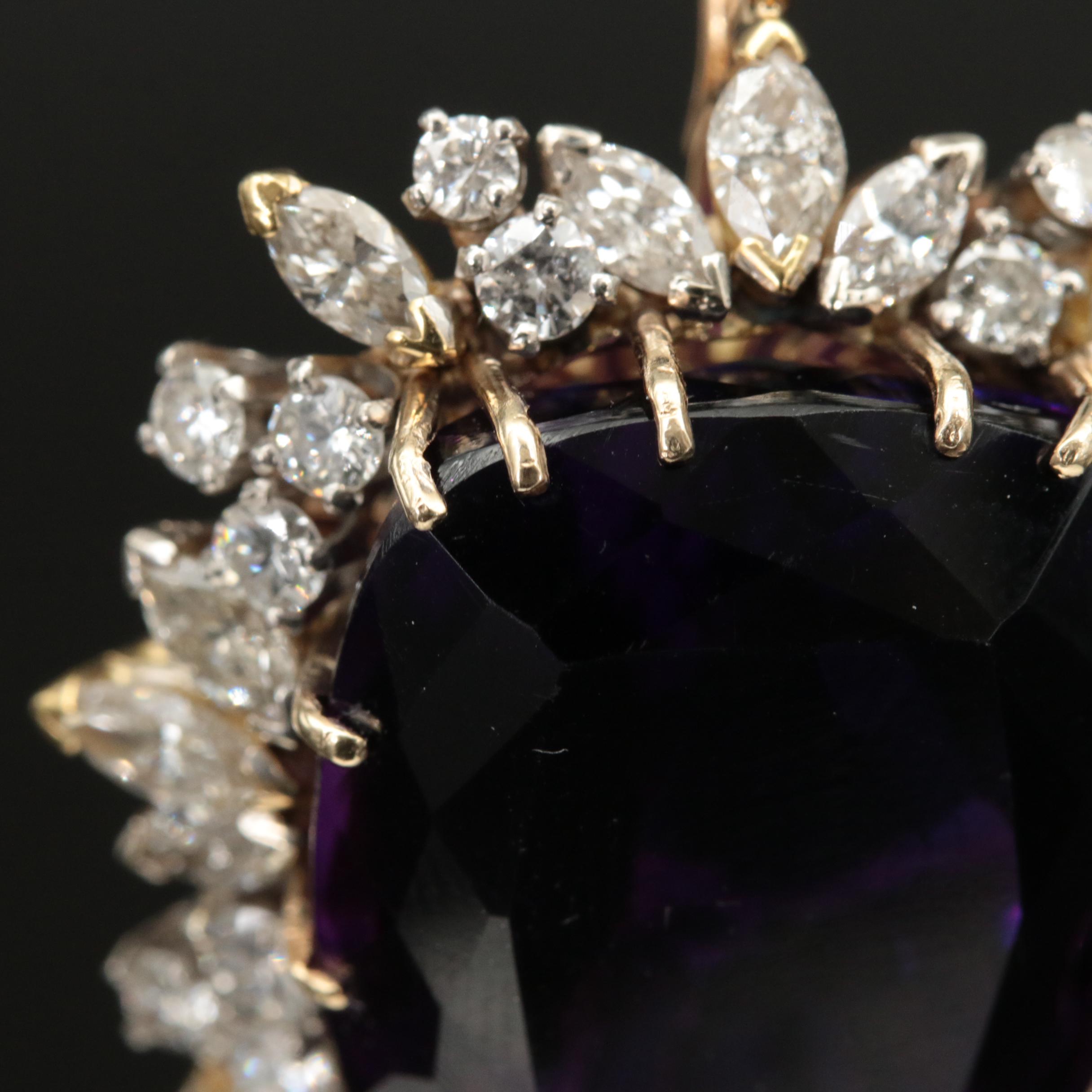 1960s 14K 37.42 CT Amethyst and 3.54 CTW Diamond Pendant