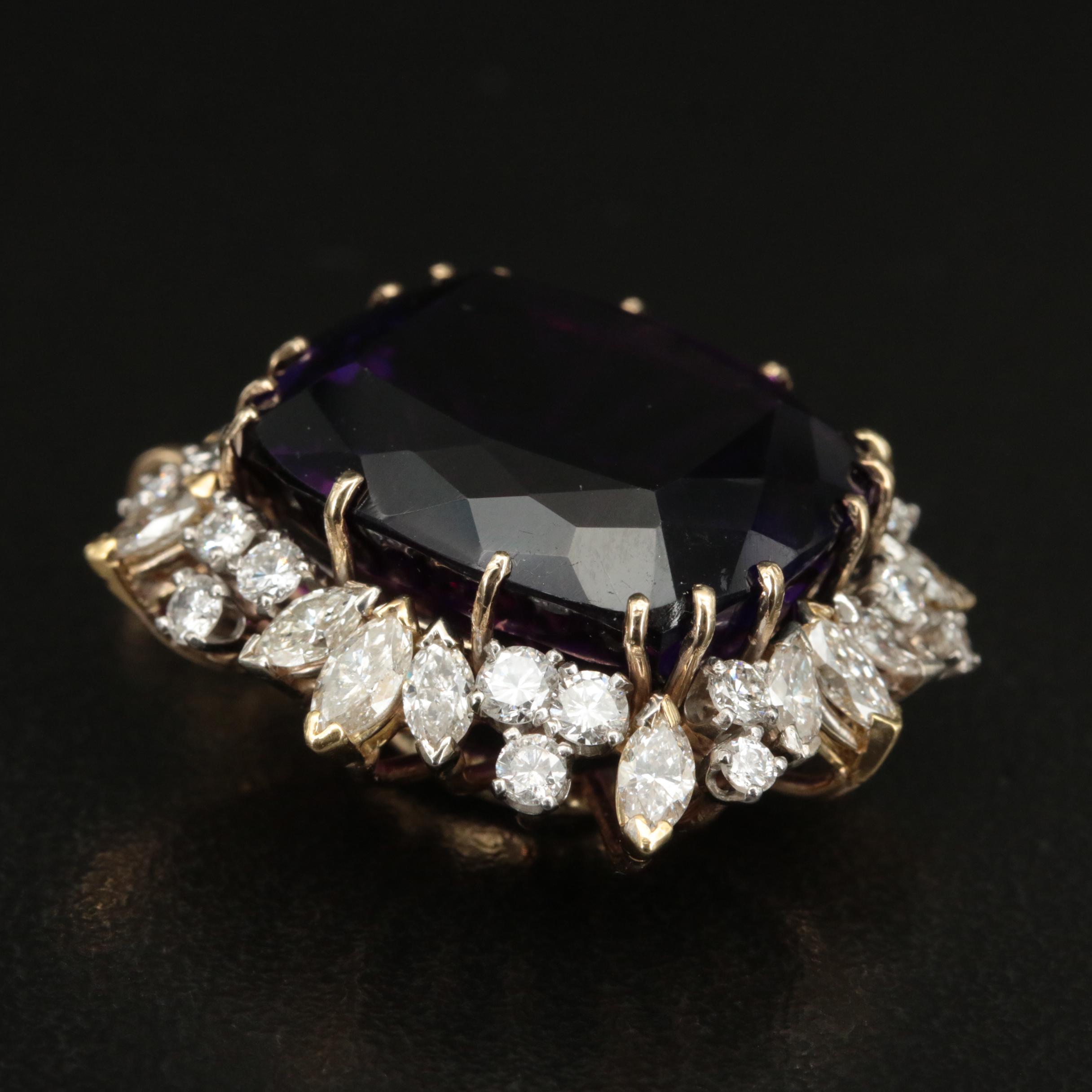 1960s 14K 37.42 CT Amethyst and 3.54 CTW Diamond Pendant