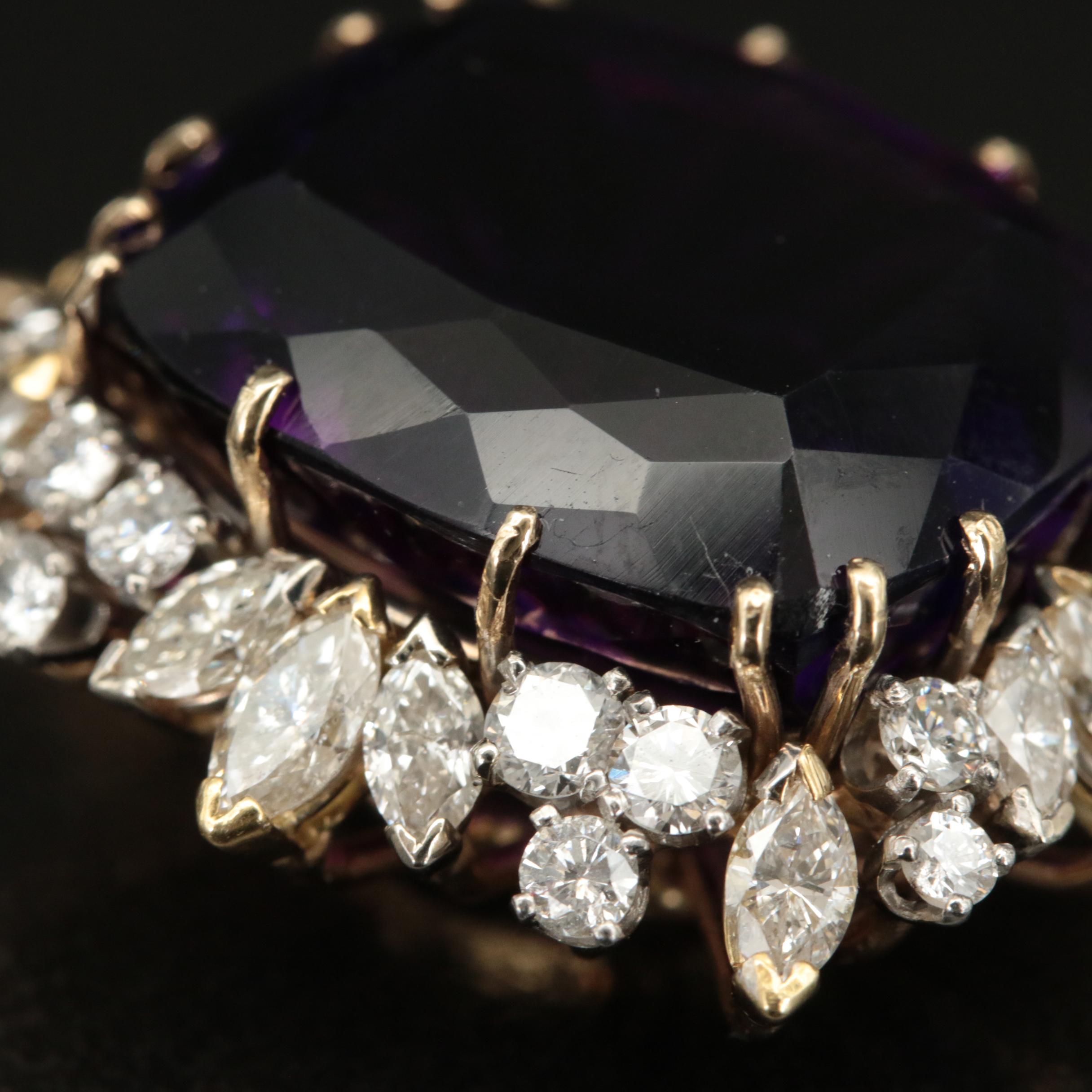 1960s 14K 37.42 CT Amethyst and 3.54 CTW Diamond Pendant