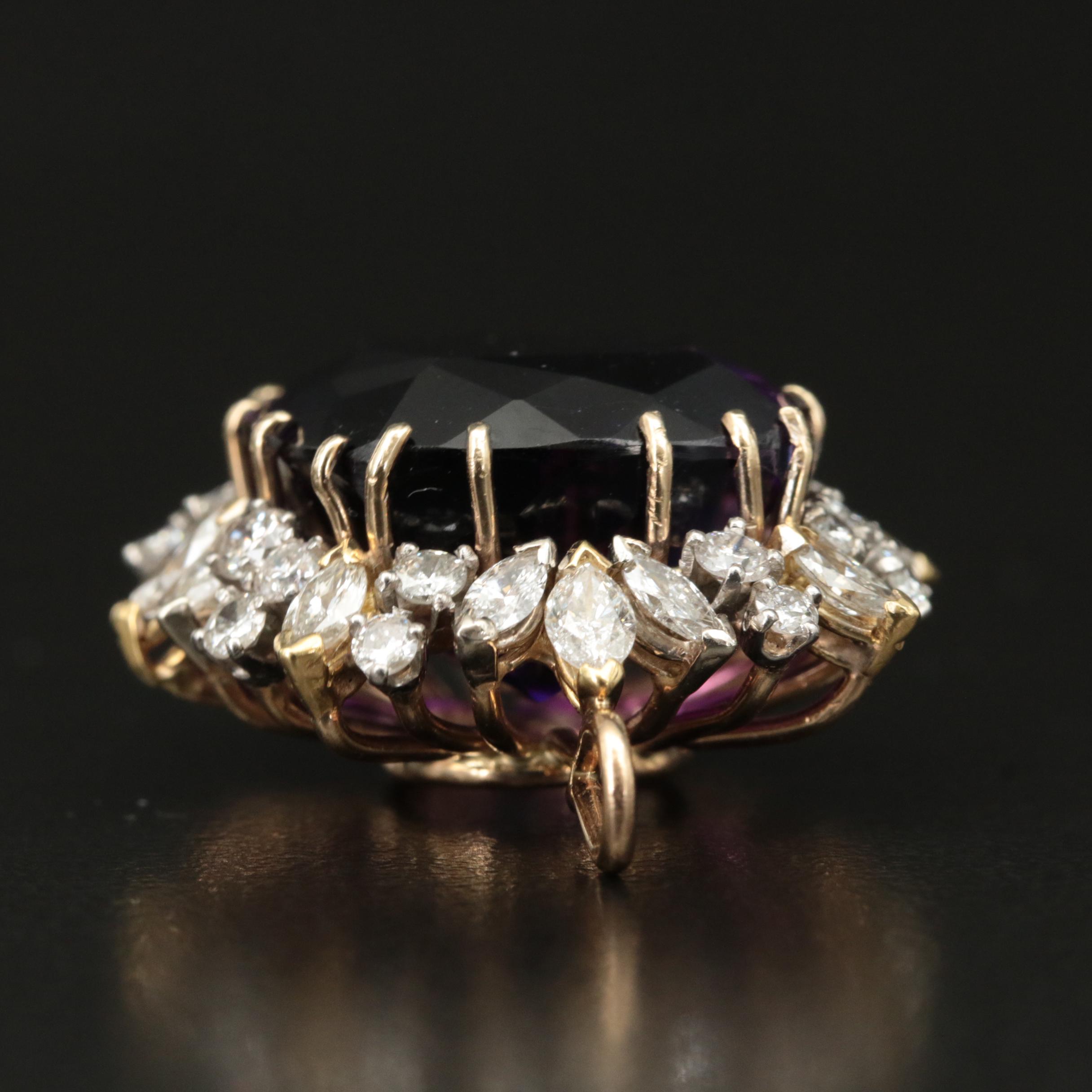 1960s 14K 37.42 CT Amethyst and 3.54 CTW Diamond Pendant