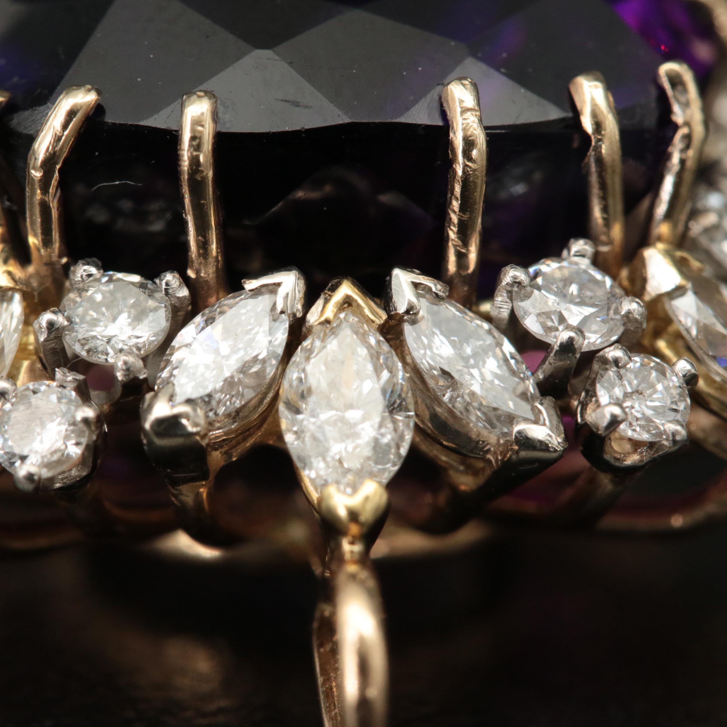 1960s 14K 37.42 CT Amethyst and 3.54 CTW Diamond Pendant